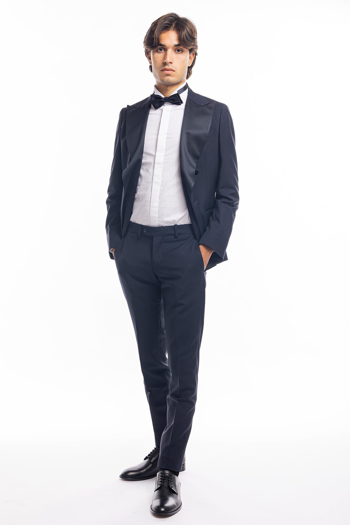 Pantalone uomo blu fantasia tasca america in fresco lana super 130's Vitale Barberis Canonico
