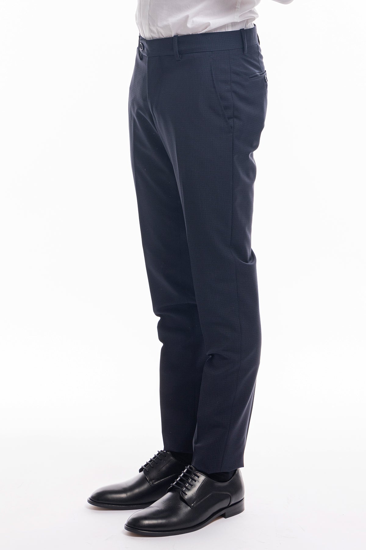 Pantalone uomo blu fantasia tasca america in fresco lana super 130's Vitale Barberis Canonico