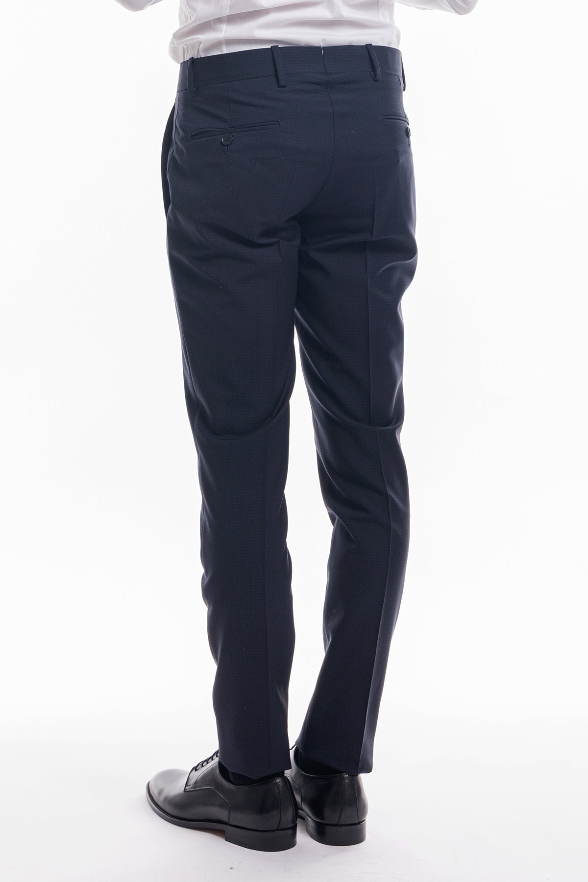 Pantalone uomo blu fantasia tasca america in fresco lana super 130's Vitale Barberis Canonico