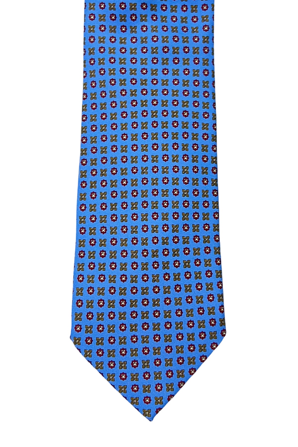 Cravatta uomo azzurra 9cm fantasia fiori multcolor in pura seta cucita a mano