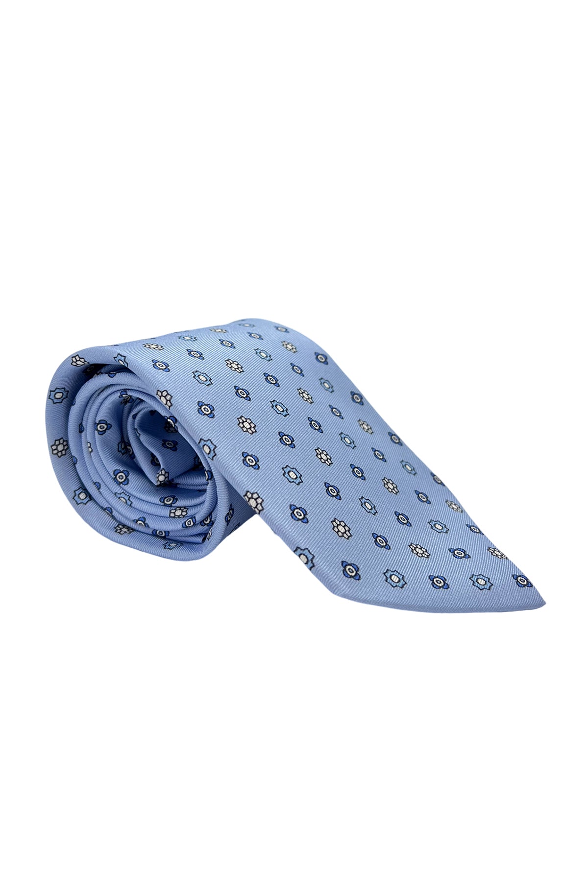 Cravatta uomo Celeste 9cm fantasia fiori multcolor in pura seta cucita a mano