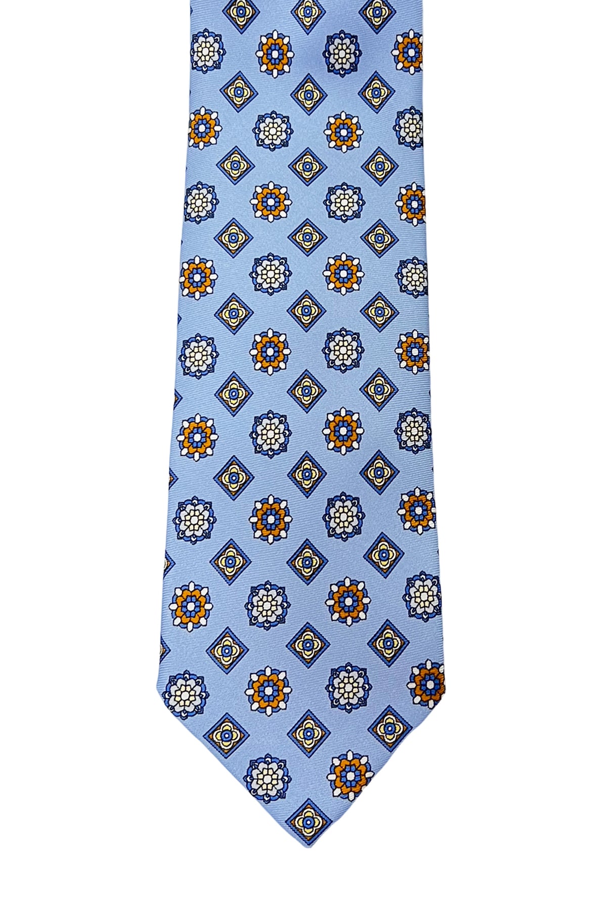 Cravatta uomo Celeste 9cm fantasia fiori multcolor in pura seta cucita a mano