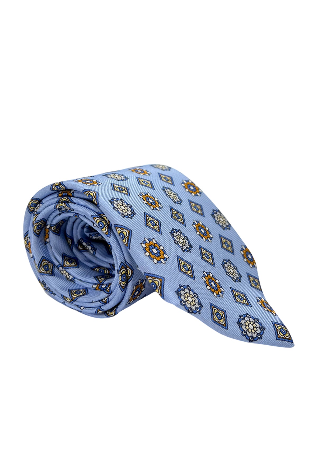 Cravatta uomo Celeste 9cm fantasia fiori multcolor in pura seta cucita a mano