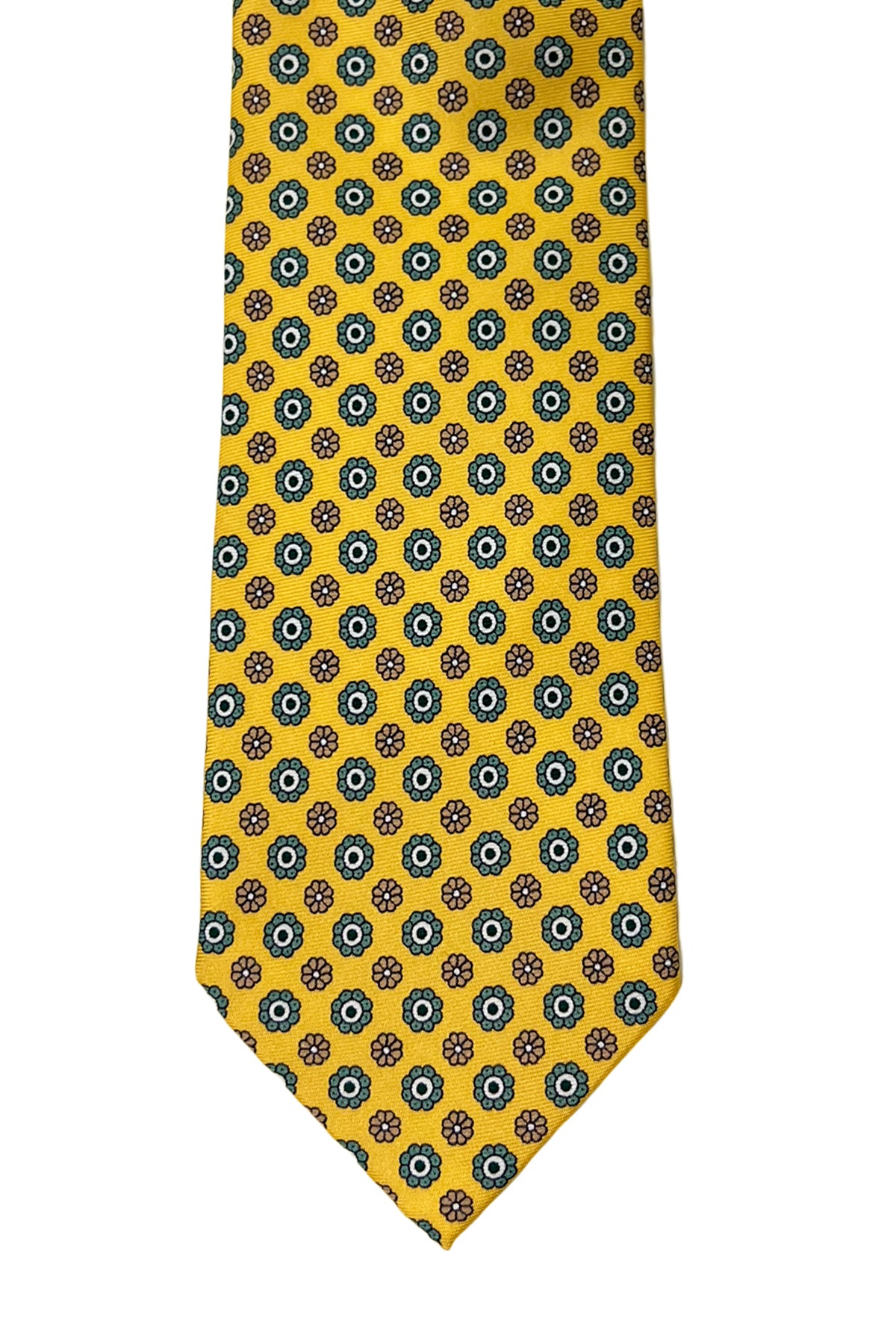 Cravatta uomo gialla 9cm fantasia fiori multcolor in pura seta cucita a mano