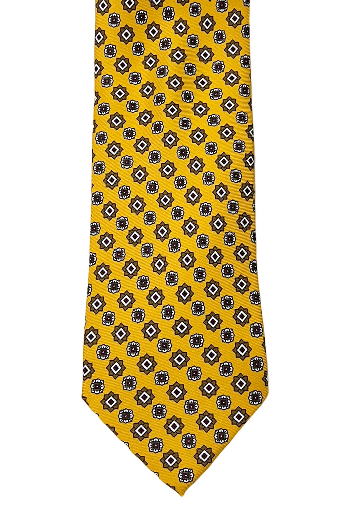 Cravatta uomo gialla 9cm fantasia fiori multcolor in pura seta cucita a mano