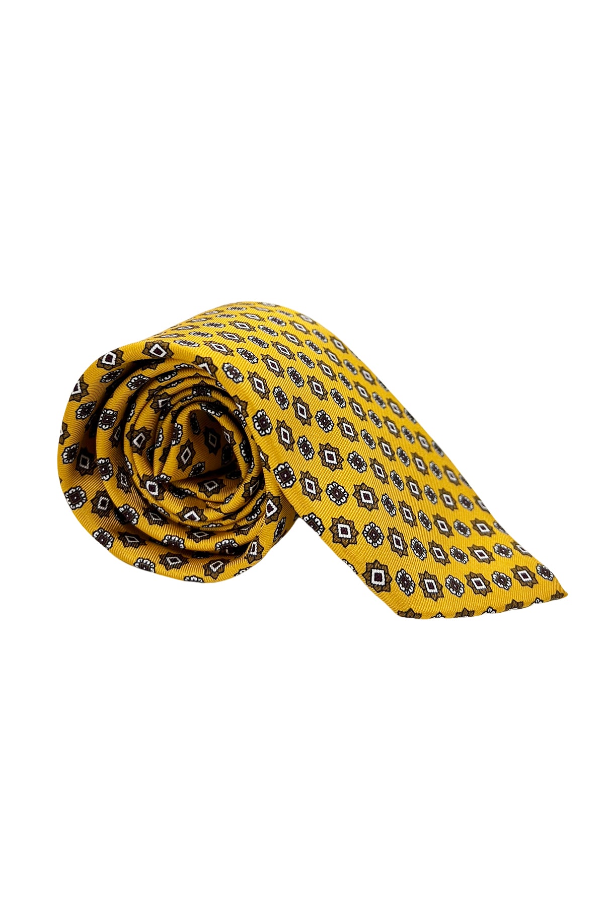 Cravatta uomo gialla 9cm fantasia fiori multcolor in pura seta cucita a mano