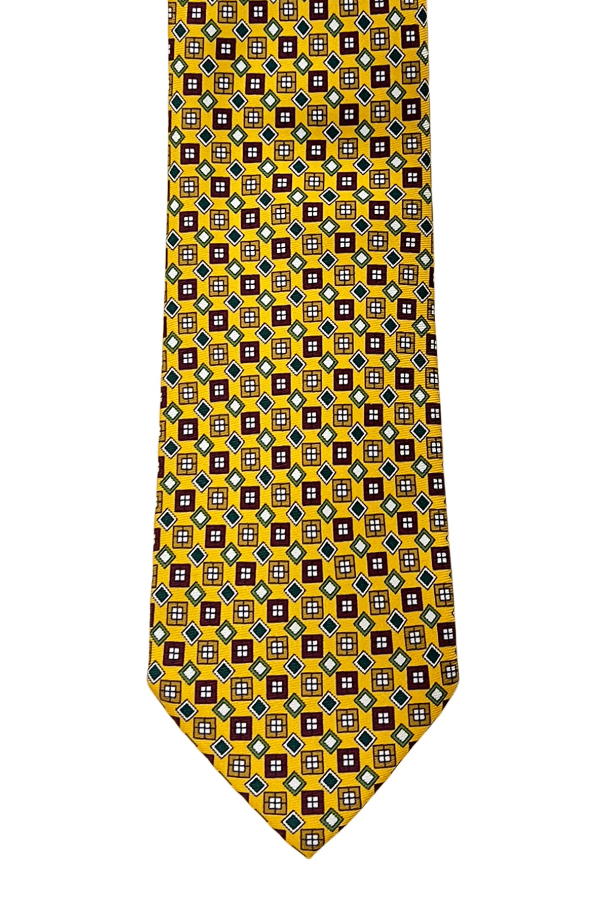 Cravatta uomo gialla 9cm fantasia quadrati multcolor in pura seta cucita a mano