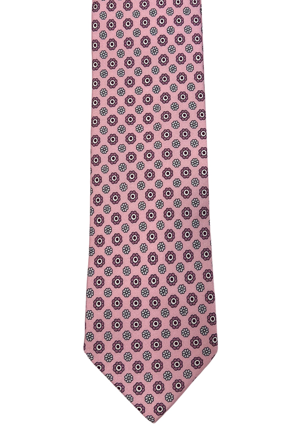 Cravatta uomo rosa 9cm fantasia fiori multcolor in pura seta cucita a mano