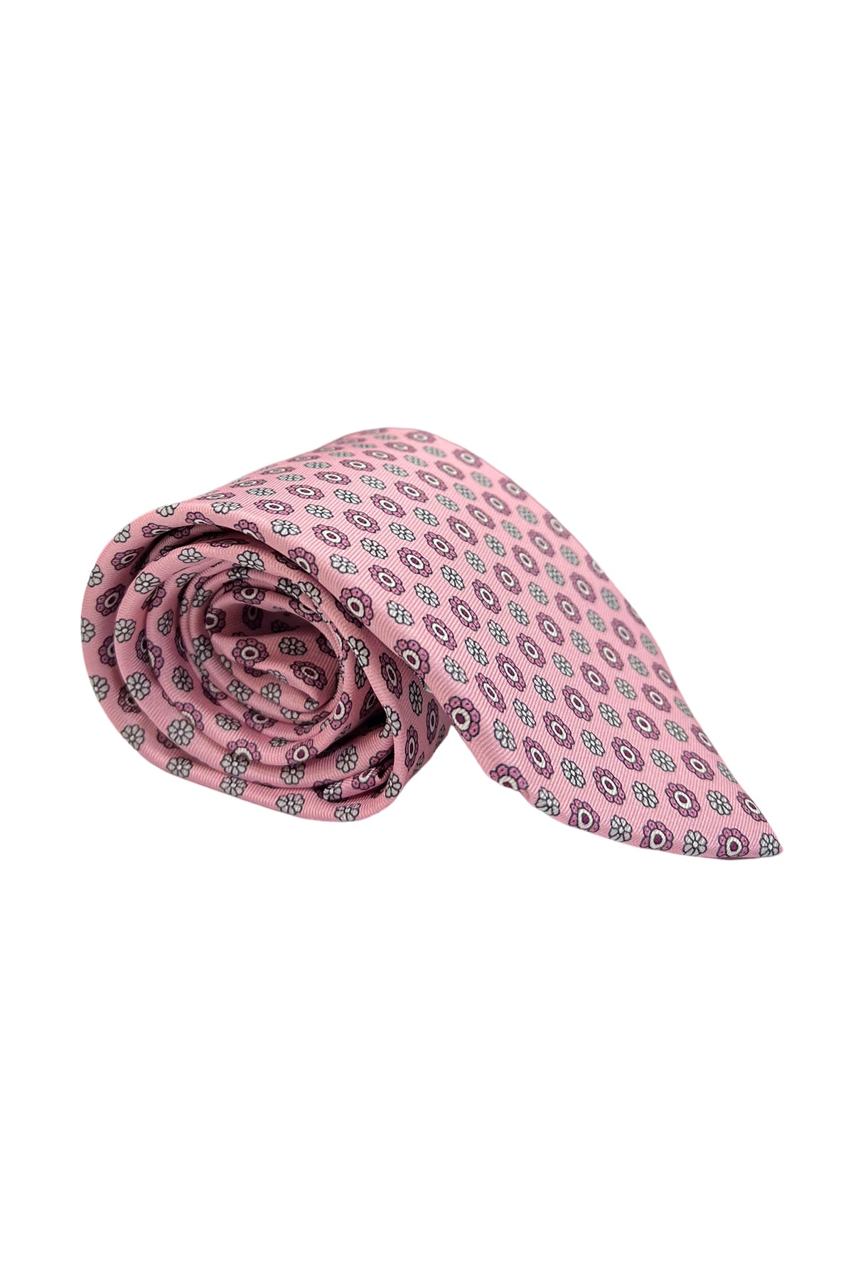 Cravatta uomo rosa 9cm fantasia fiori multcolor in pura seta cucita a mano