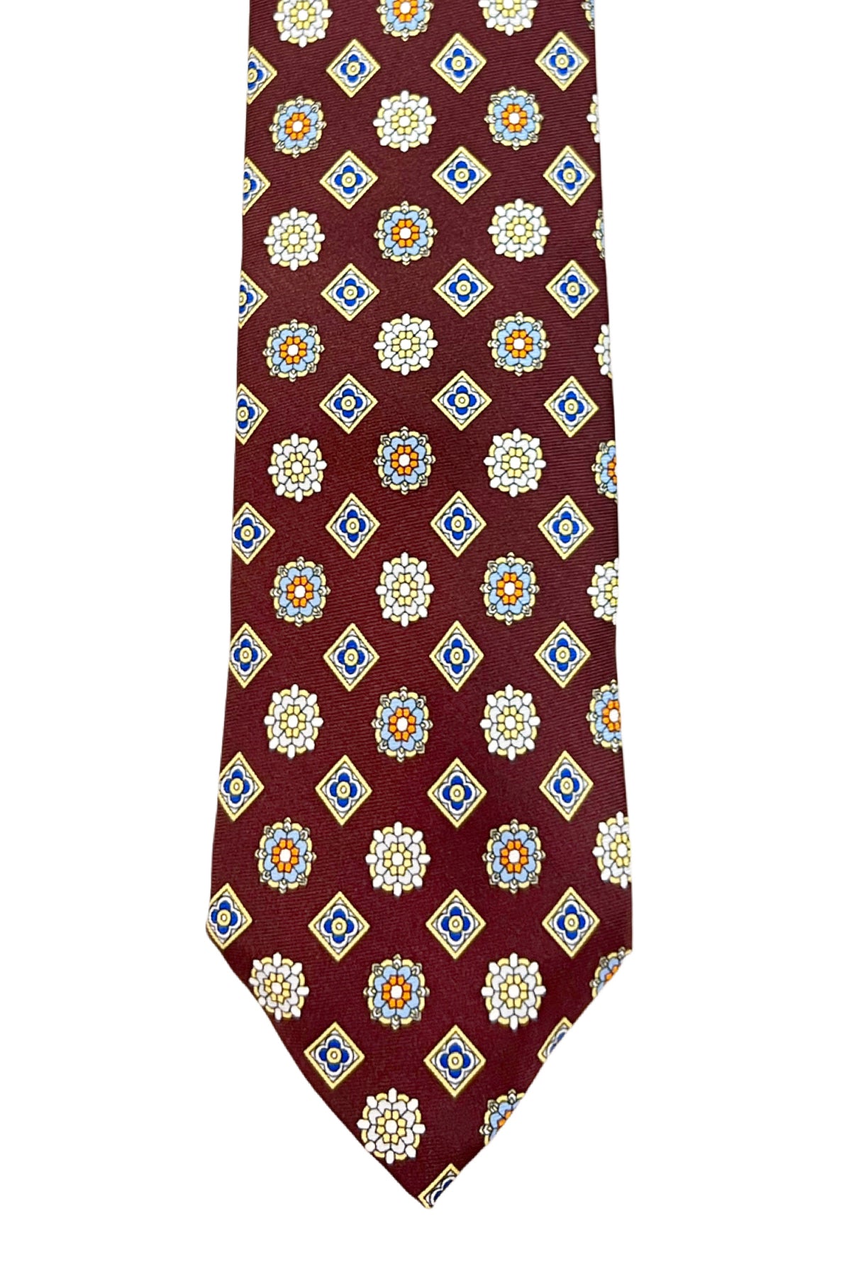 Cravatta uomo bordeaux 9cm fantasia fiori multcolor in pura seta cucita a mano
