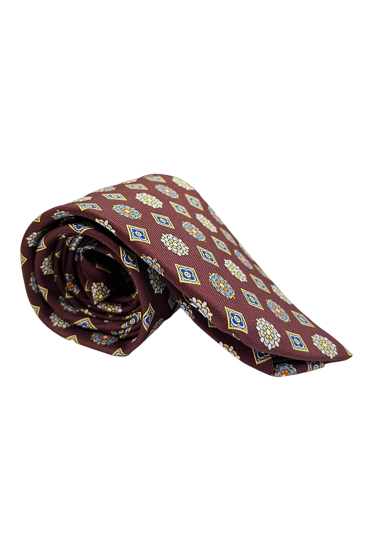Cravatta uomo bordeaux 9cm fantasia fiori multcolor in pura seta cucita a mano
