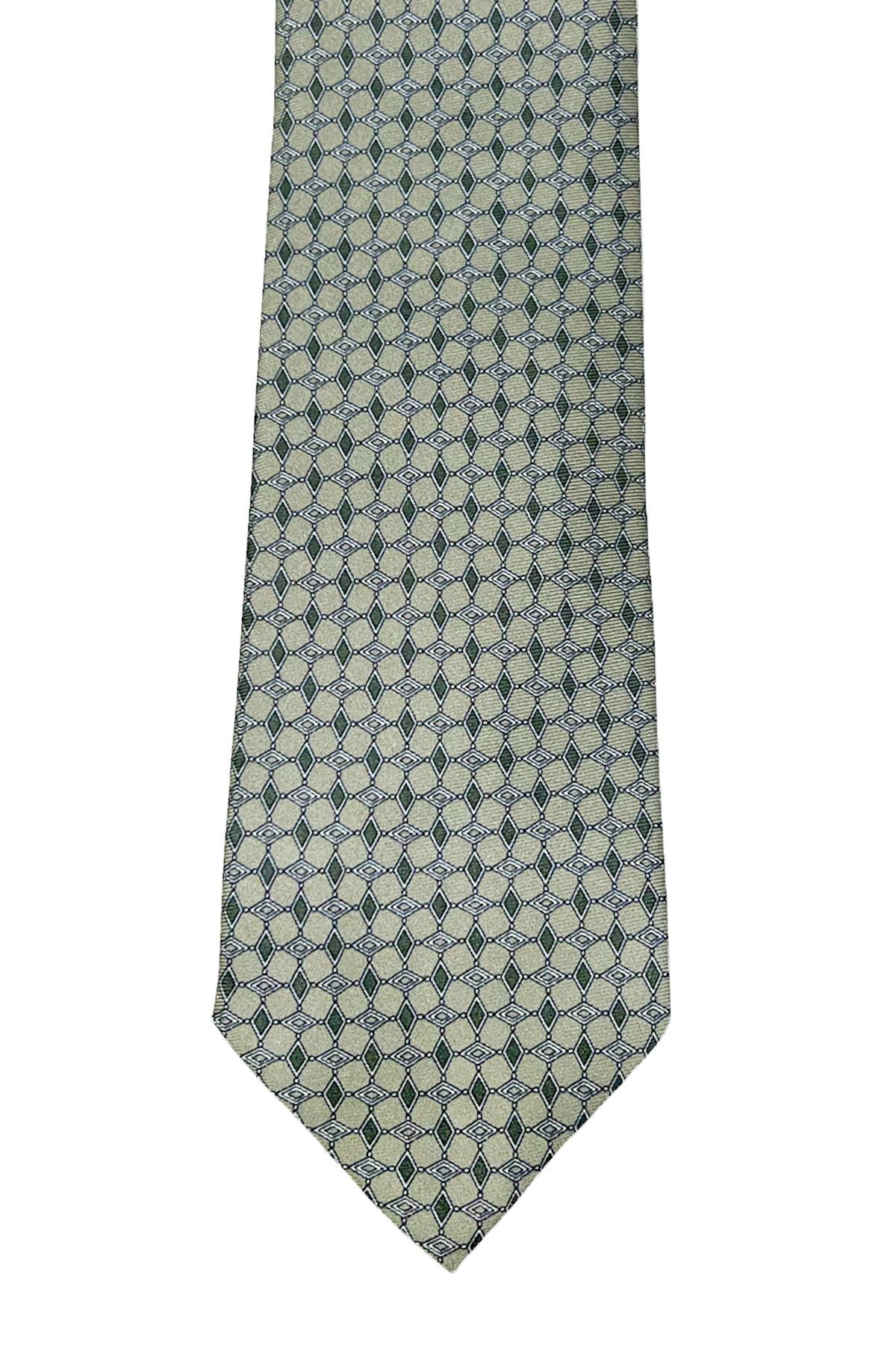 Cravatta uomo verde militare 9cm fantasia rombi multcolor in pura seta cucita a mano