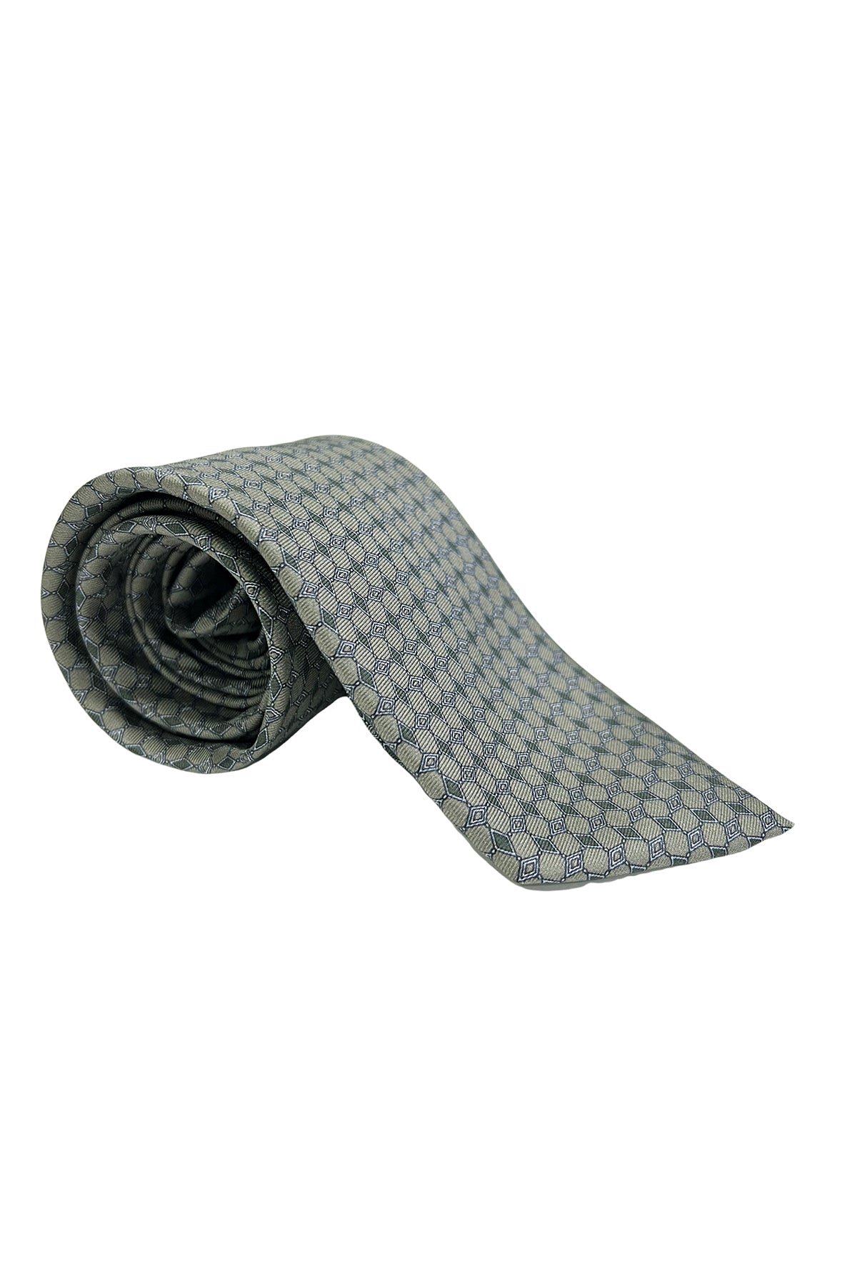 Cravatta uomo verde militare 9cm fantasia rombi multcolor in pura seta cucita a mano