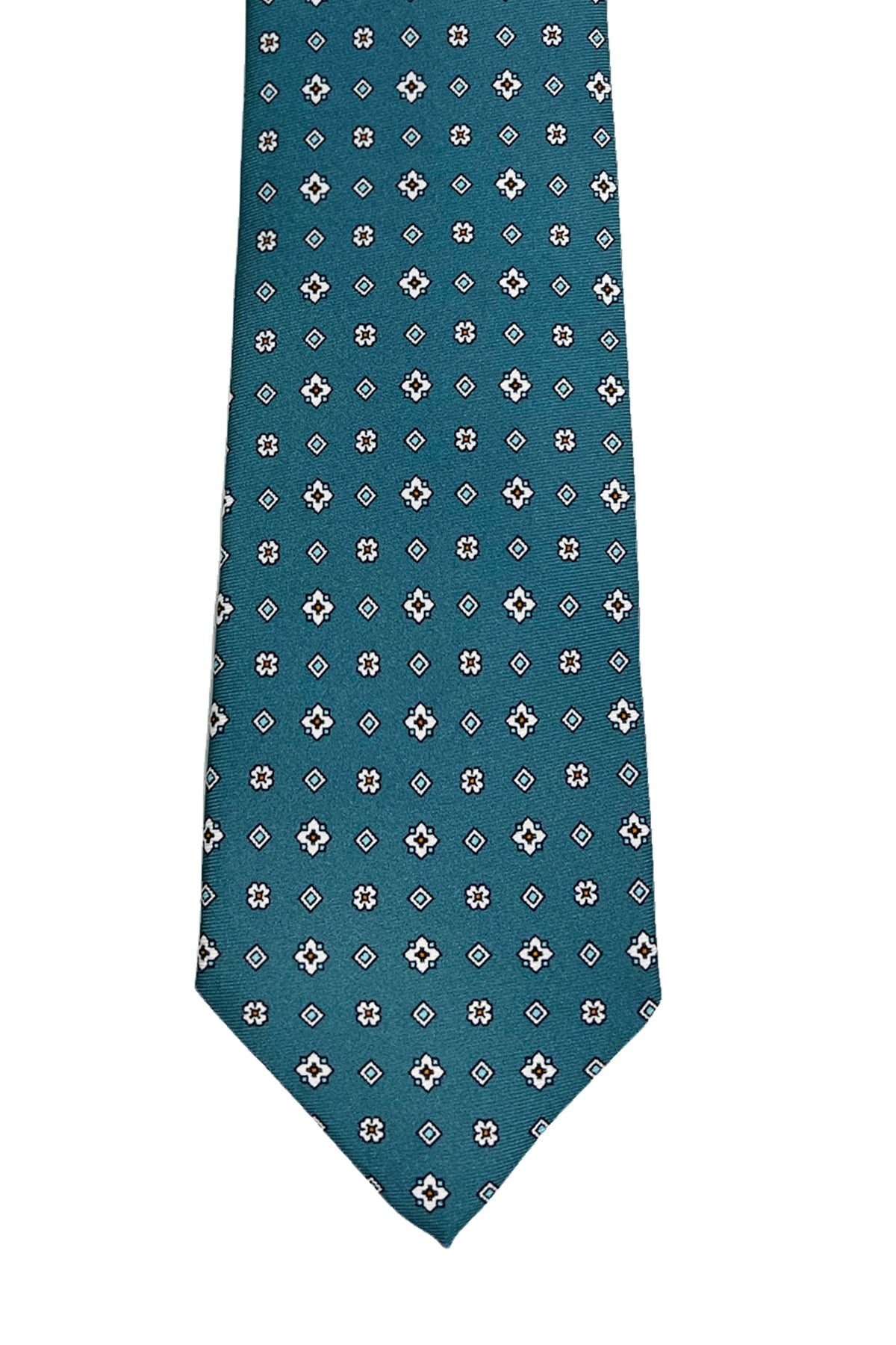 Cravatta uomo color ottanio 9cm fantasia fiori multcolor in pura seta cucita a mano