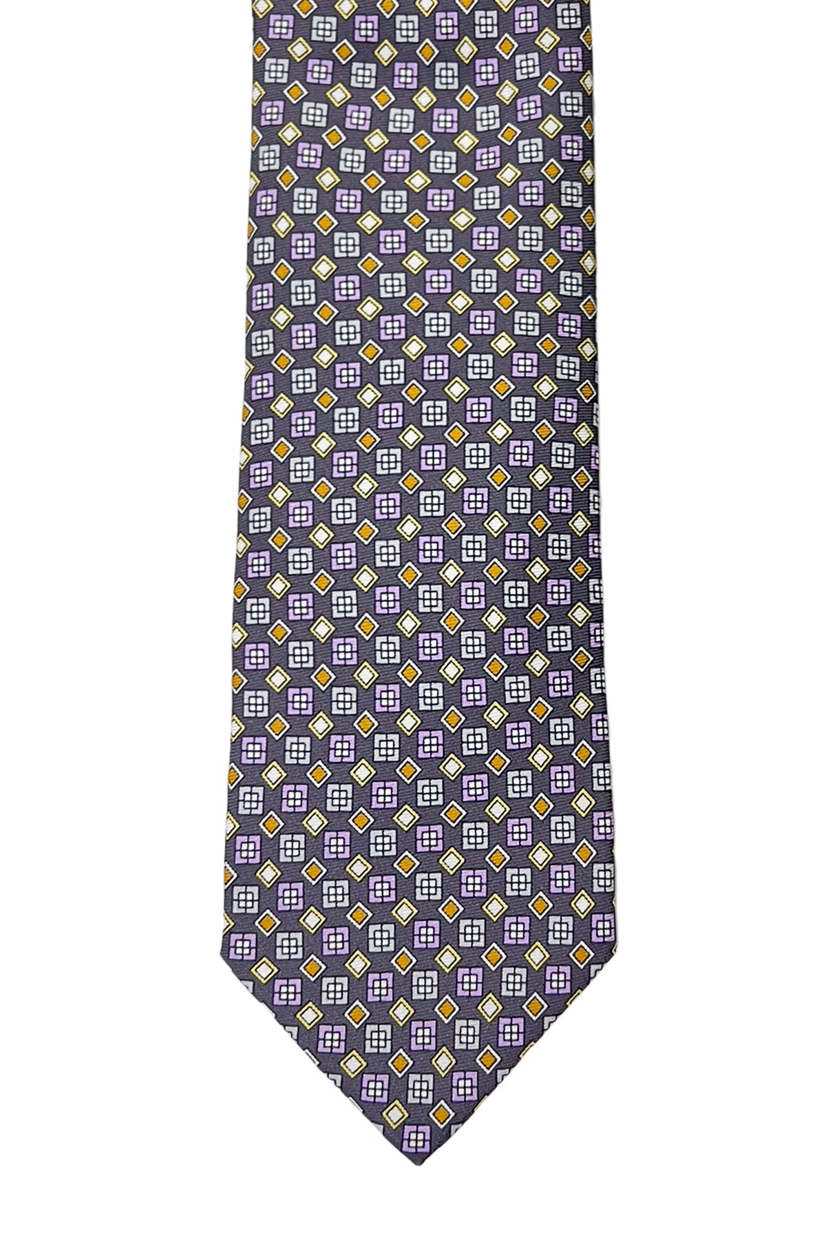 Cravatta uomo glicine 9cm fantasia quadrati multcolor in pura seta cucita a mano