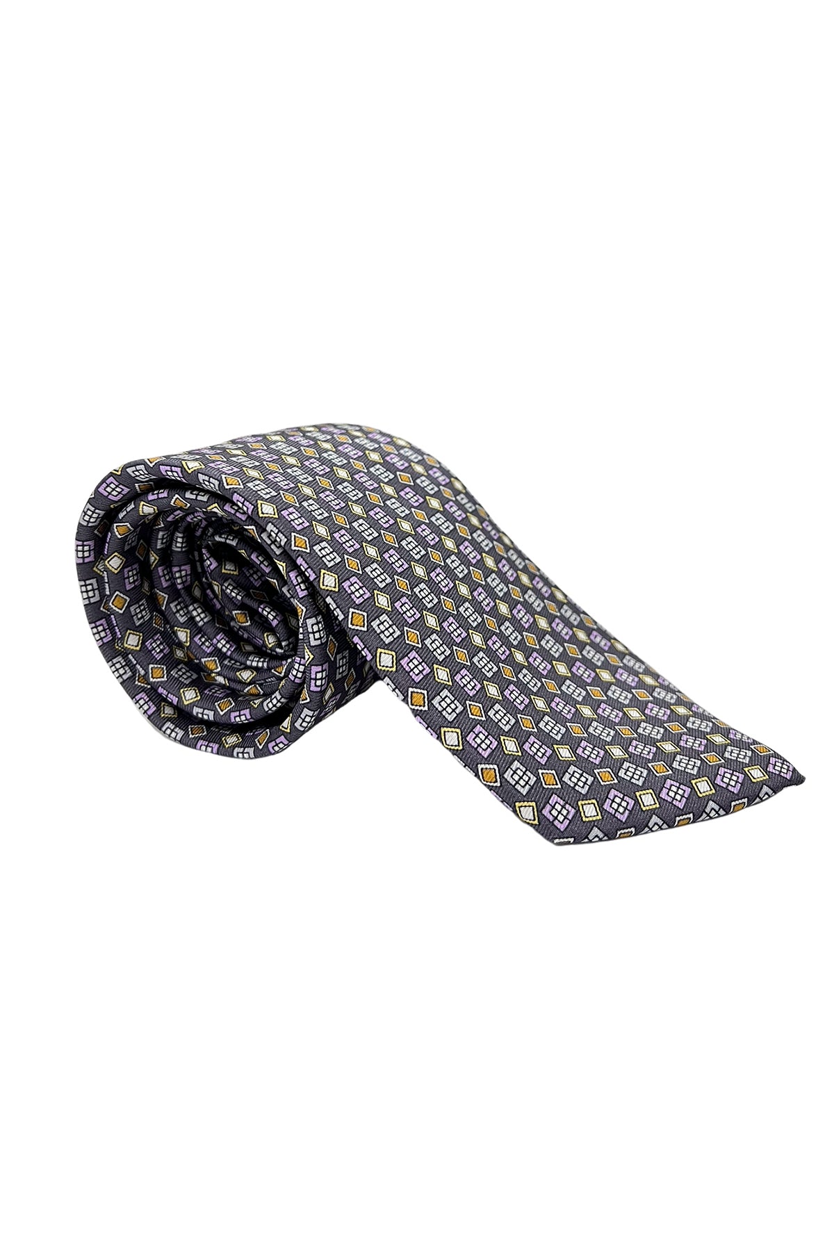 Cravatta uomo glicine 9cm fantasia quadrati multcolor in pura seta cucita a mano
