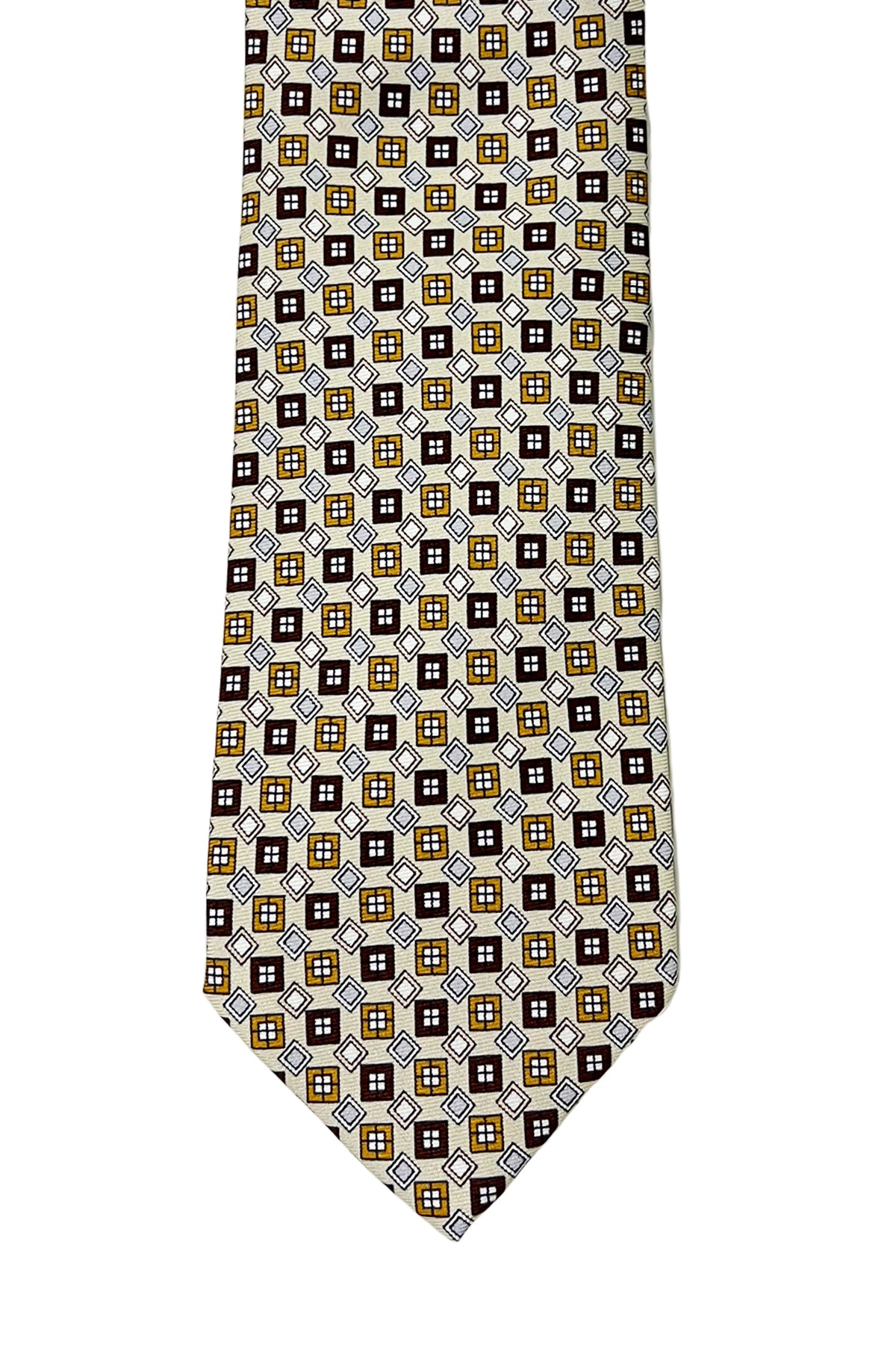 Cravatta uomo beige 9cm fantasia quadrati multcolor in pura seta cucita a mano