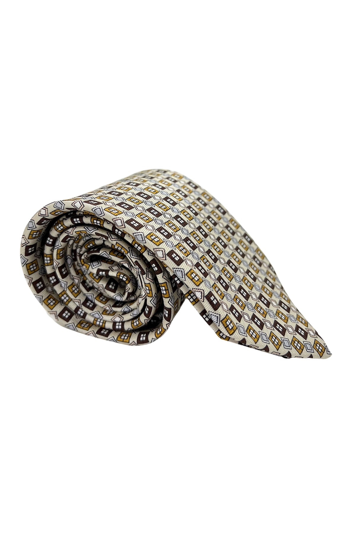 Cravatta uomo beige 9cm fantasia quadrati multcolor in pura seta cucita a mano