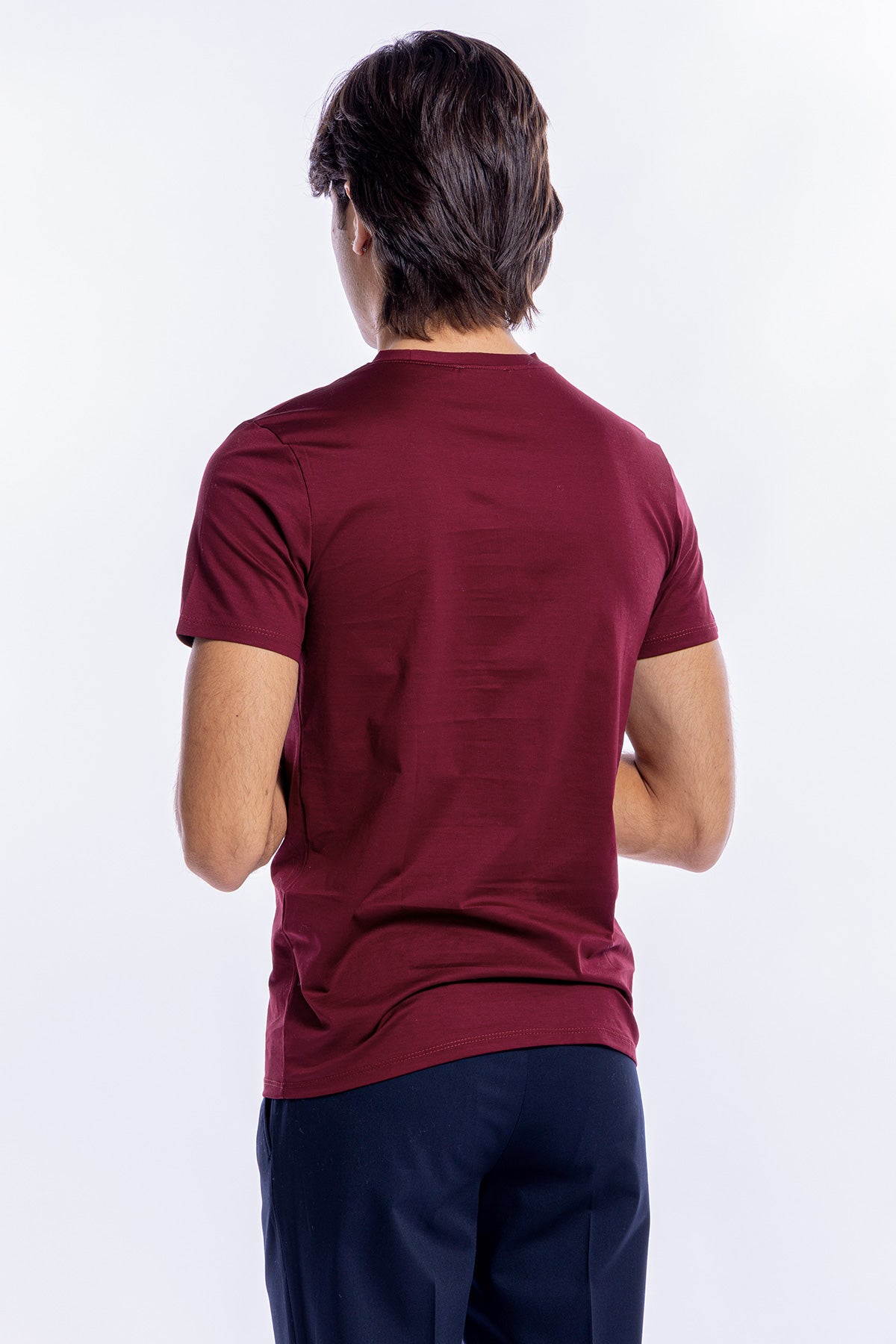 T-shirt da uomo filo di scozia bordeaux 100% cotone slim fit tinta unita Made In Italy