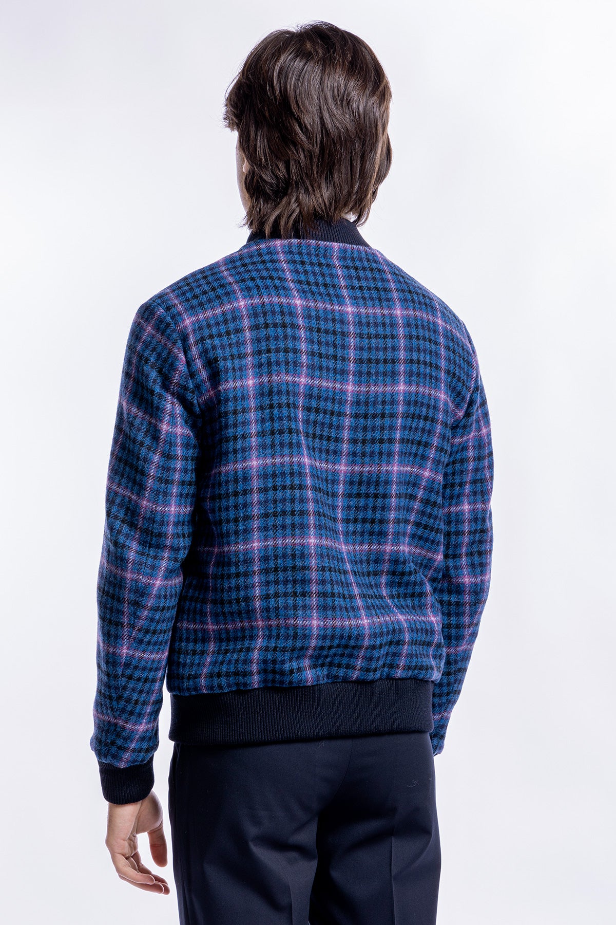 Giubbotto da uomo blu fantasia galles in pura lana al 100% Holland & Sherry slim fit