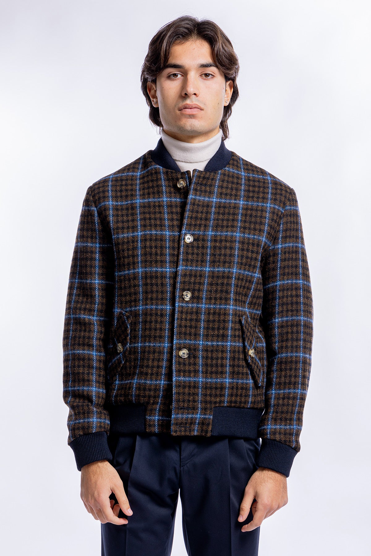 Giubbotto da uomo marrone fantasia galles in pura lana al 100% Holland &amp; Sherry slim fit