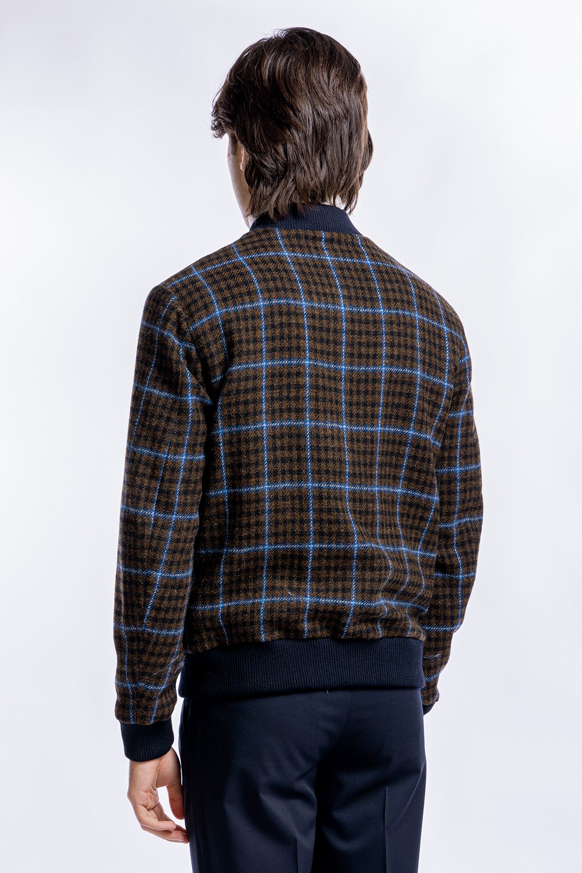 Giubbotto da uomo marrone fantasia galles in pura lana al 100% Holland & Sherry slim fit