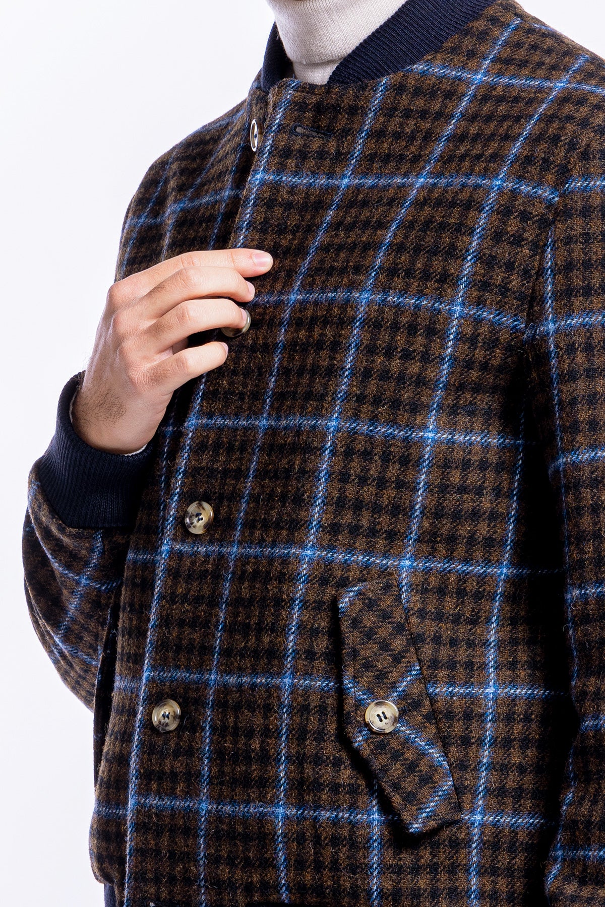 Giubbotto da uomo marrone fantasia galles in pura lana al 100% Holland & Sherry slim fit