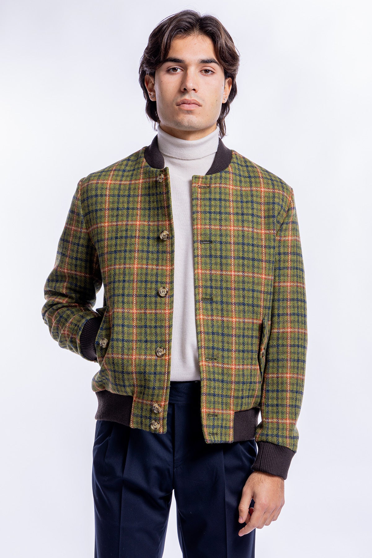 Giubbotto da uomo verde fantasia galles in pura lana al 100% Holland &amp; Sherry slim fit