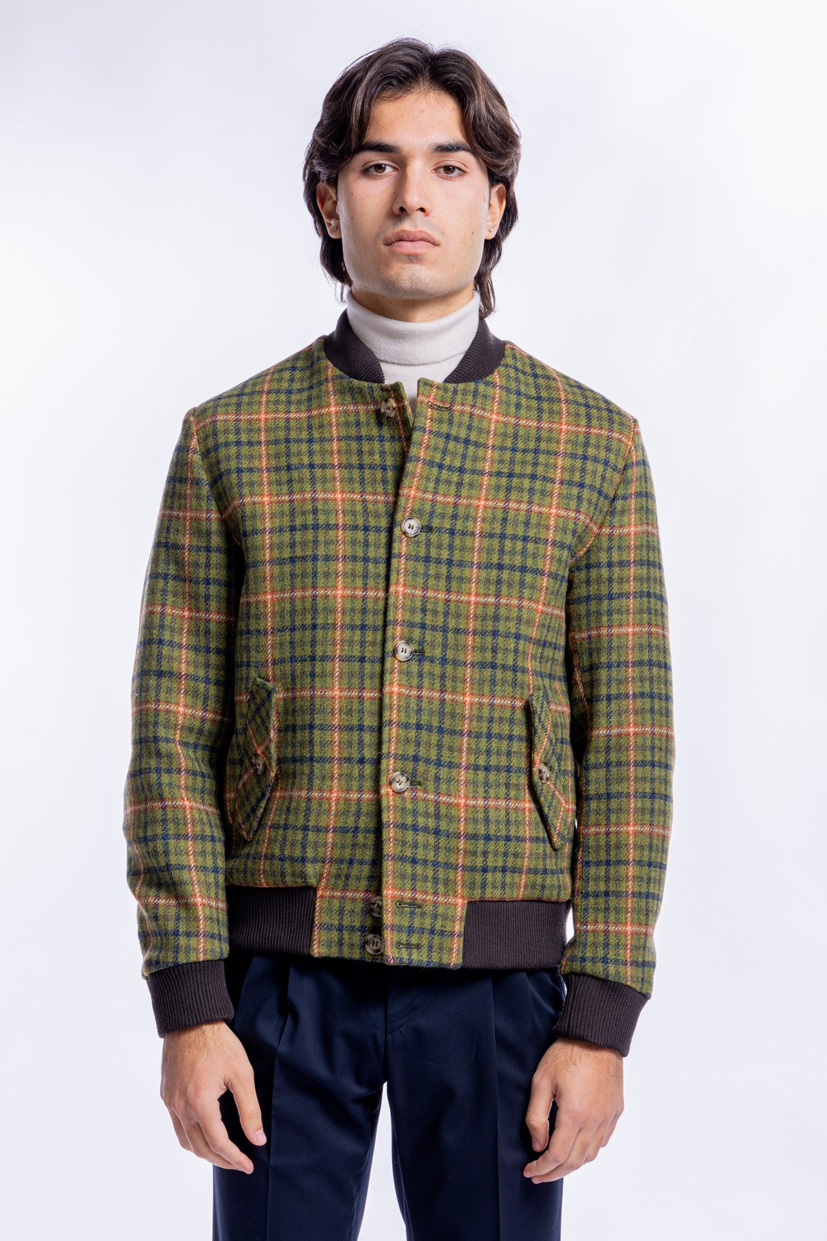 Giubbotto da uomo verde fantasia galles in pura lana al 100% Holland &amp; Sherry slim fit