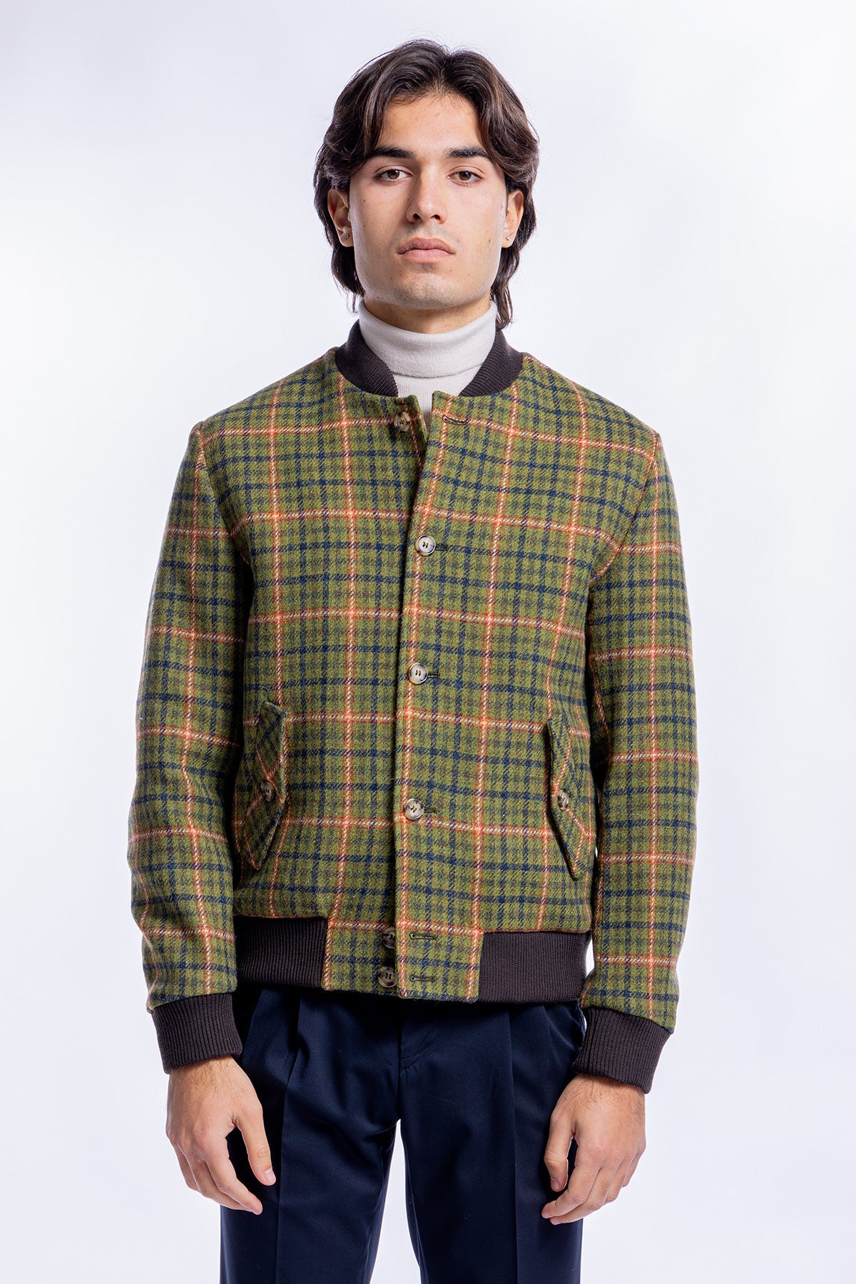 Giubbotto da uomo verde fantasia galles in pura lana al 100% Holland &amp; Sherry slim fit