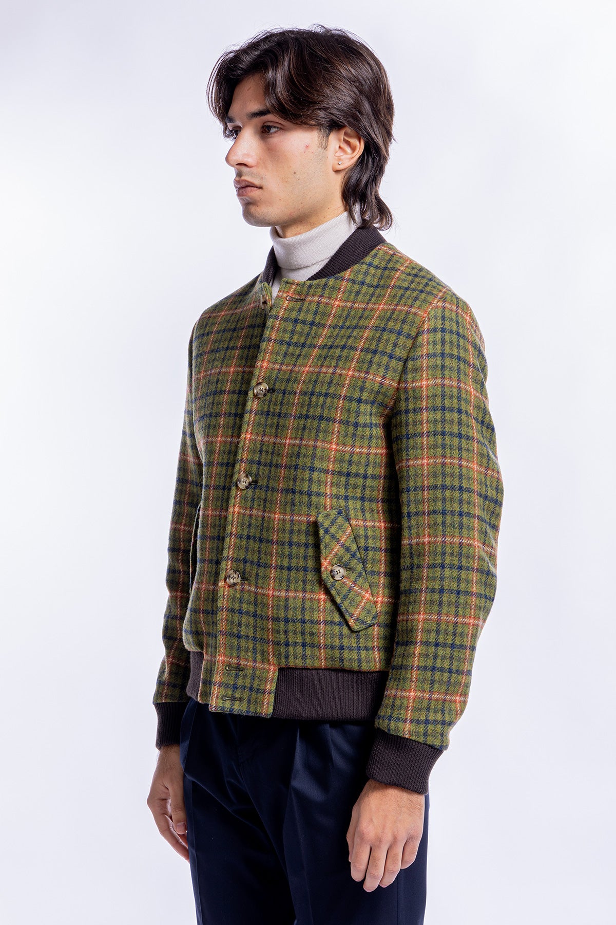 Giubbotto da uomo verde fantasia galles in pura lana al 100% Holland & Sherry slim fit