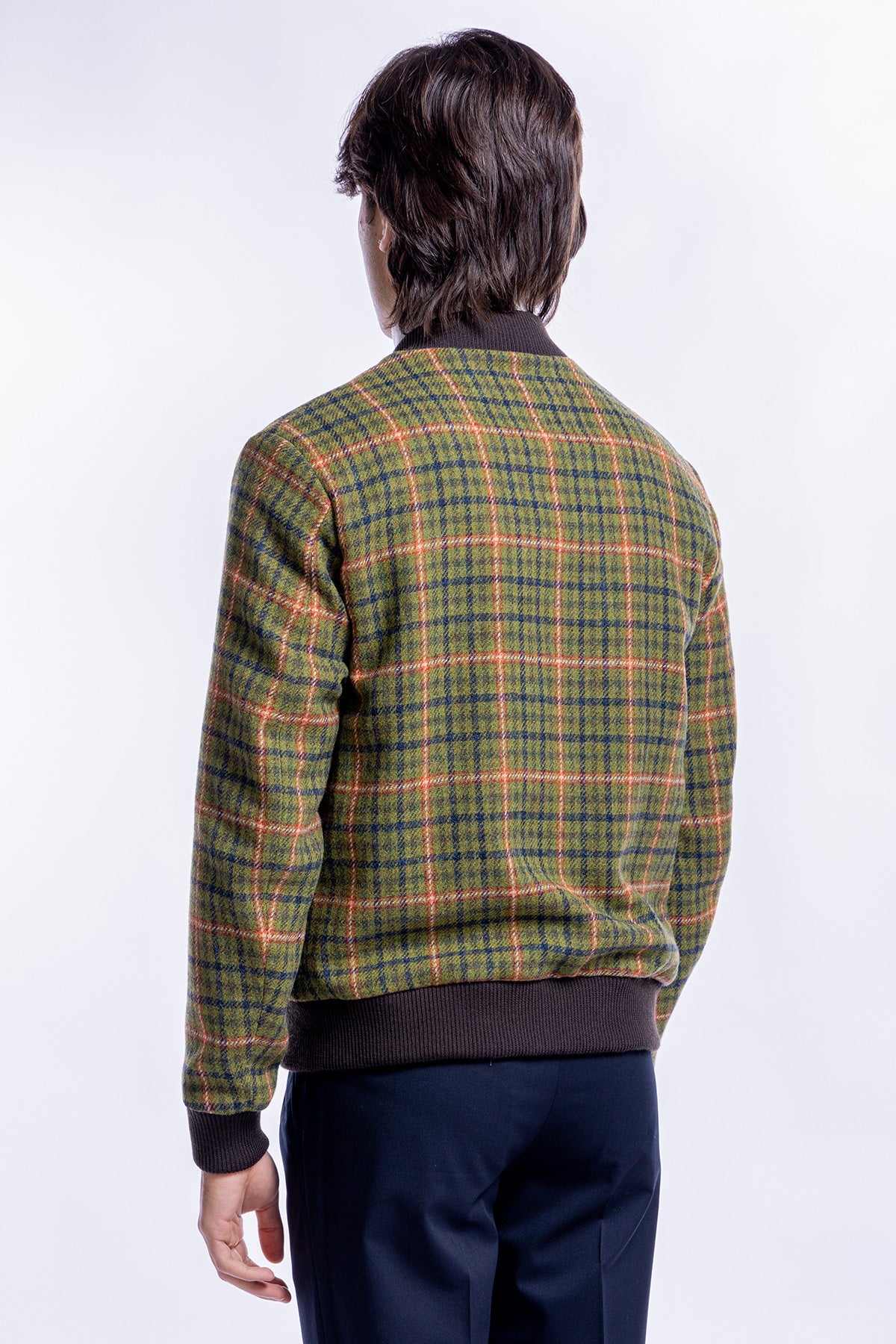 Giubbotto da uomo verde fantasia galles in pura lana al 100% Holland & Sherry slim fit