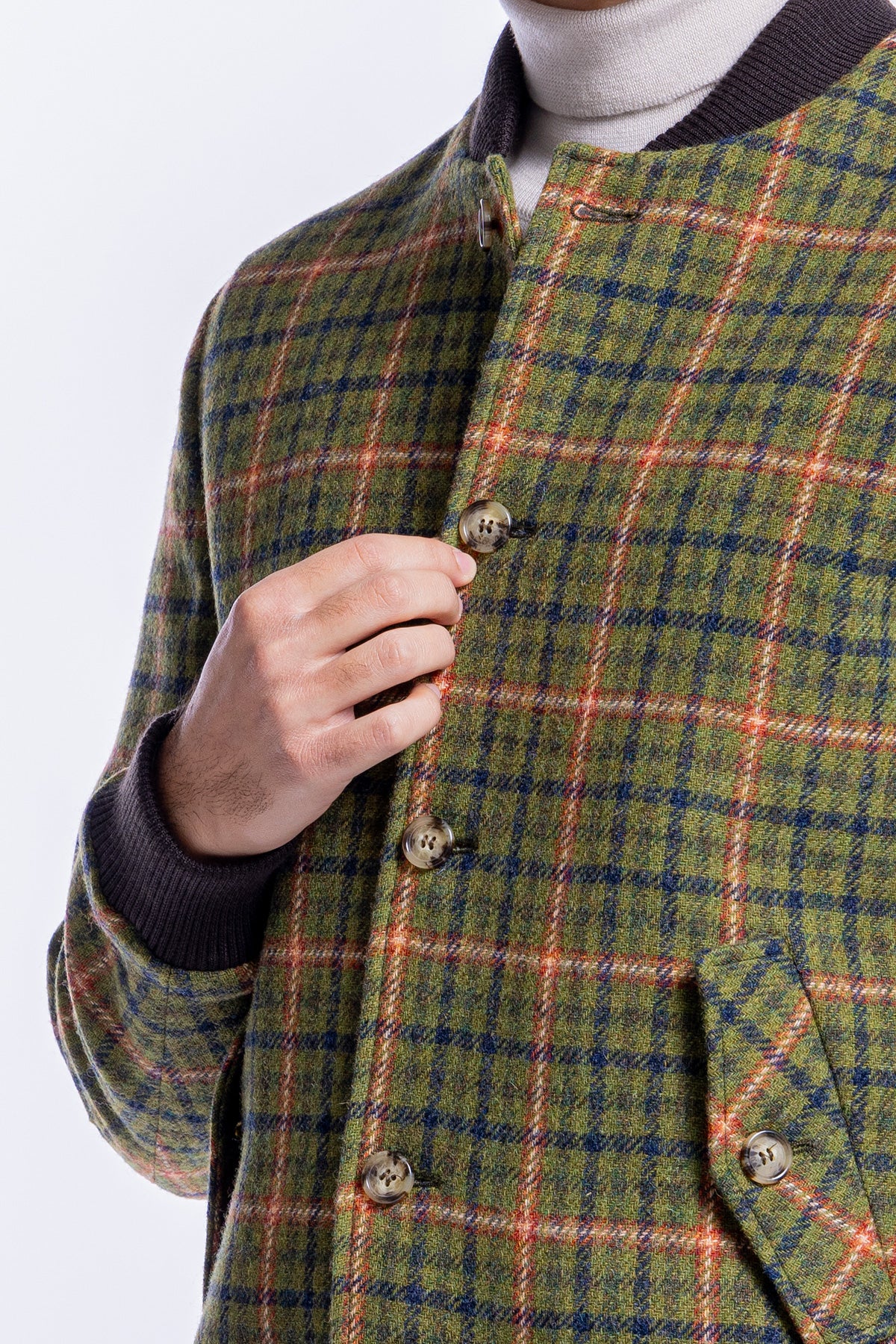 Giubbotto da uomo verde fantasia galles in pura lana al 100% Holland & Sherry slim fit