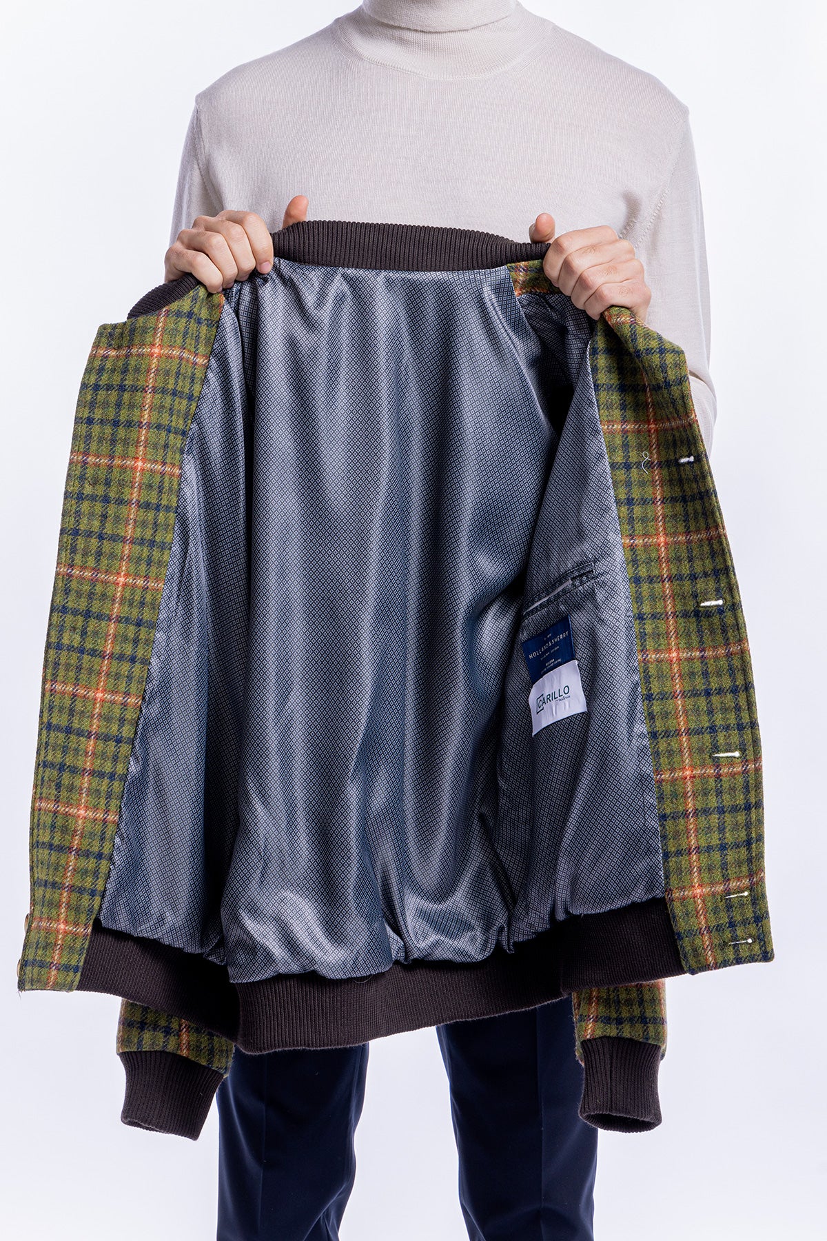 Giubbotto da uomo verde fantasia galles in pura lana al 100% Holland & Sherry slim fit