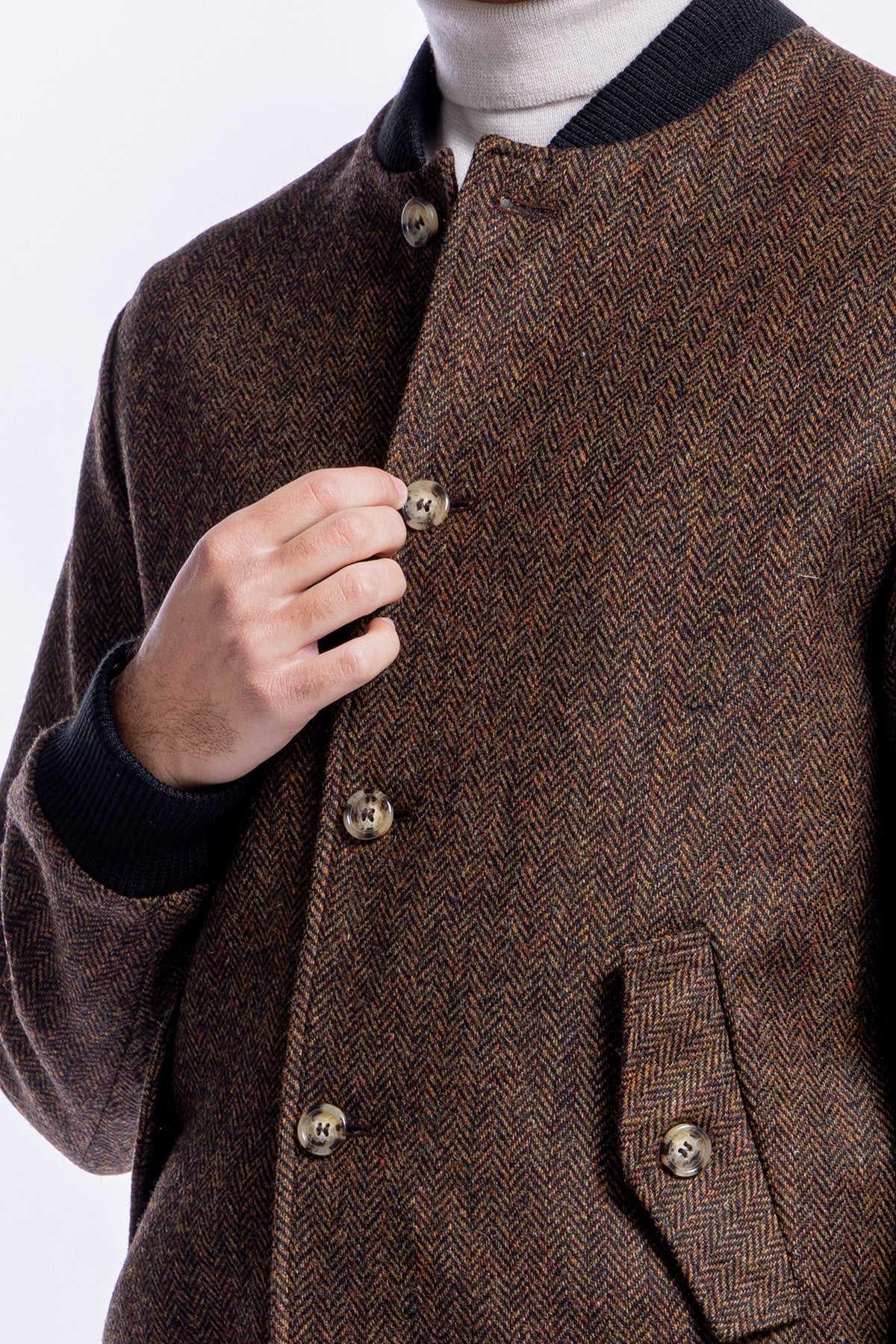 Giubbotto da uomo marrone fantasia spigata in pura lana al 100% Holland & Sherry slim fit