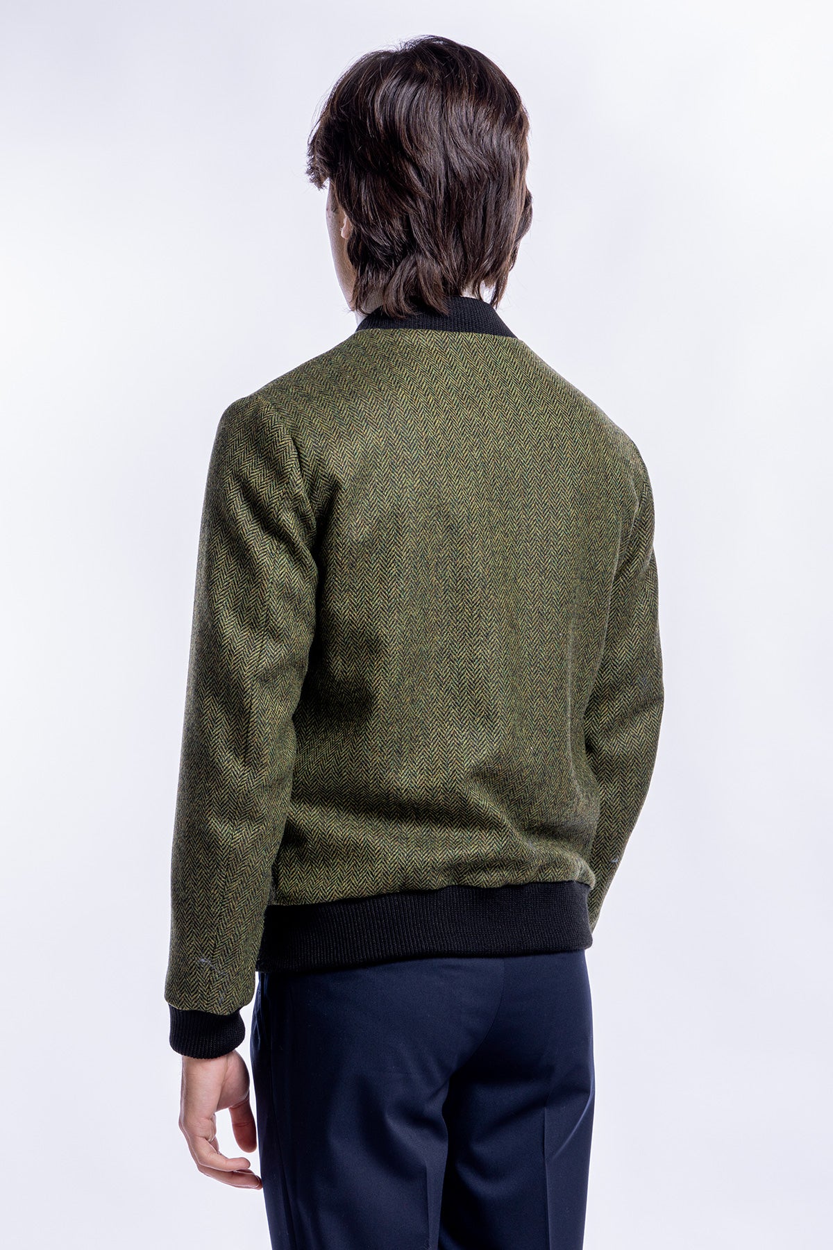 Giubbotto da uomo verde fantasia spigata in pura lana al 100% Holland & Sherry slim fit