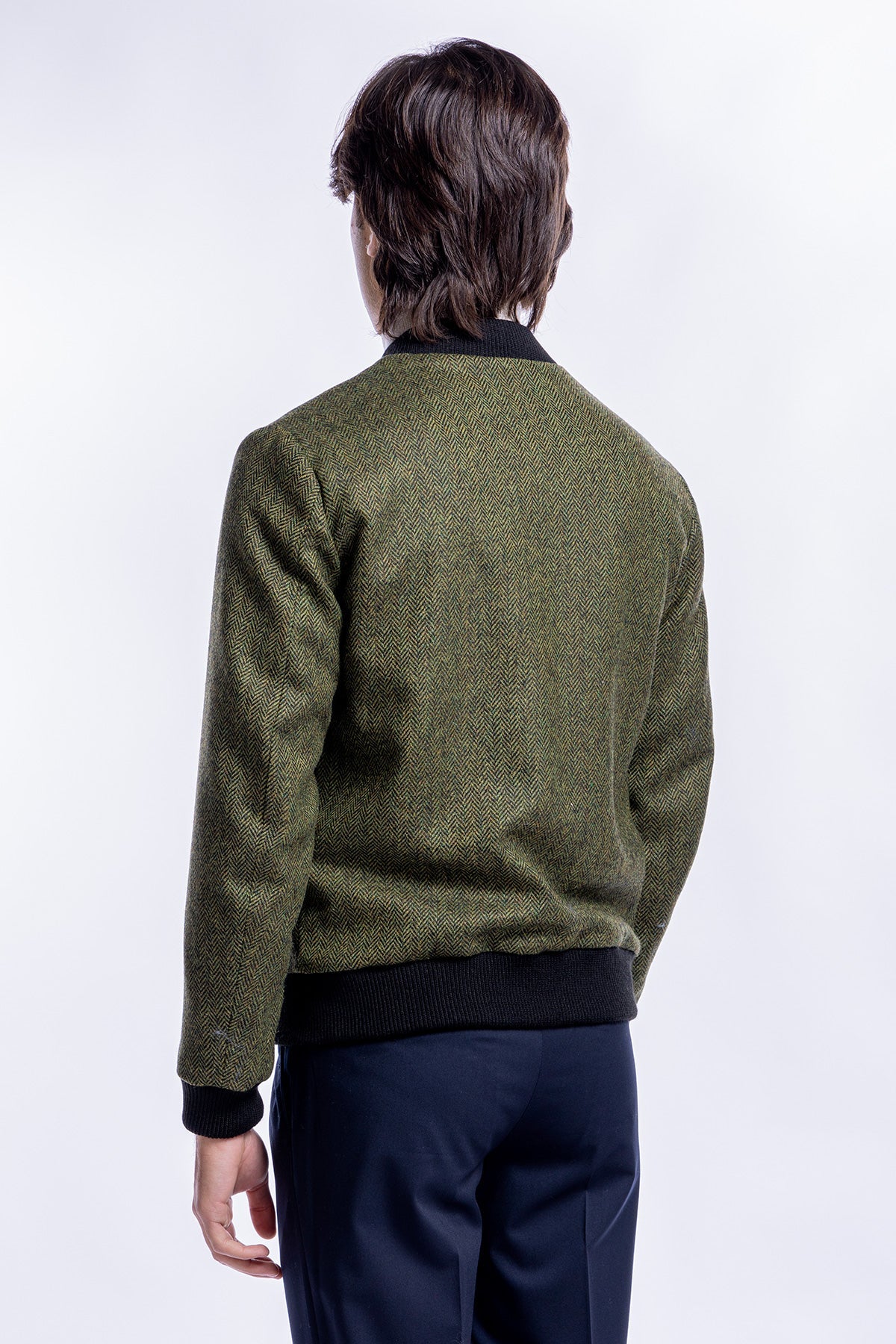 Giubbotto da uomo verde fantasia spigata in pura lana al 100% Holland & Sherry slim fit
