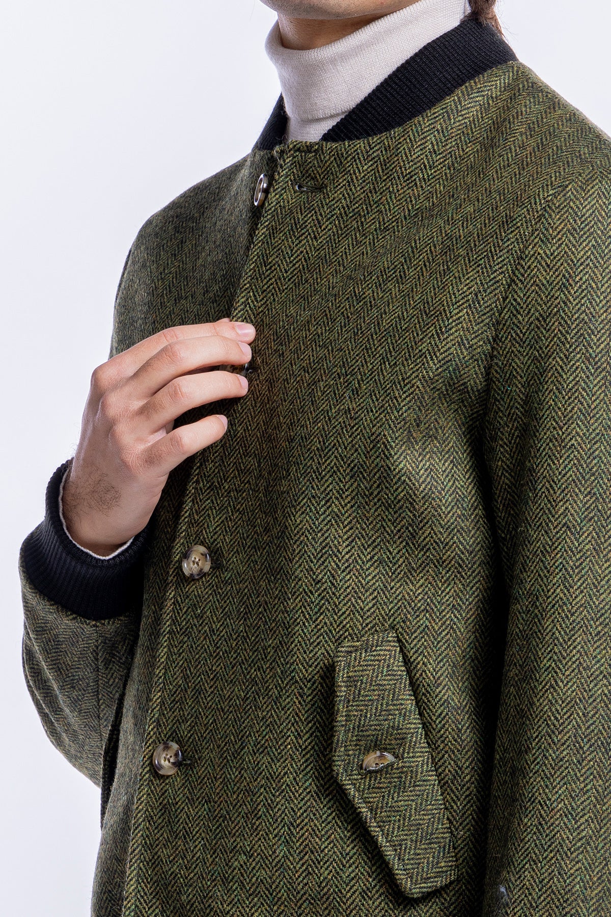 Giubbotto da uomo verde fantasia spigata in pura lana al 100% Holland & Sherry slim fit