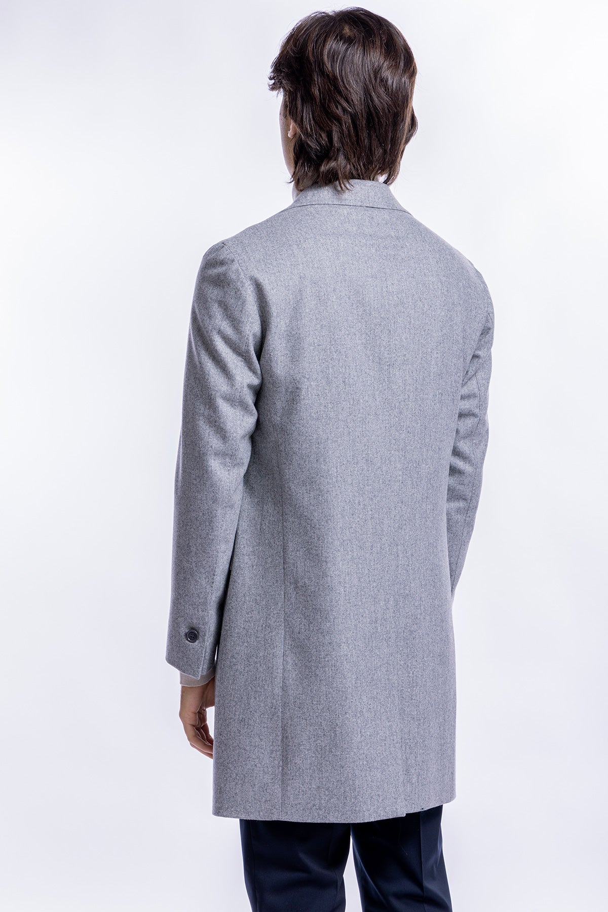 Cappotto uomo Monopetto grigio chiaro in pura lana al 100% Vitale Barberis Canonico rever largo 11cm con martingala sul retro