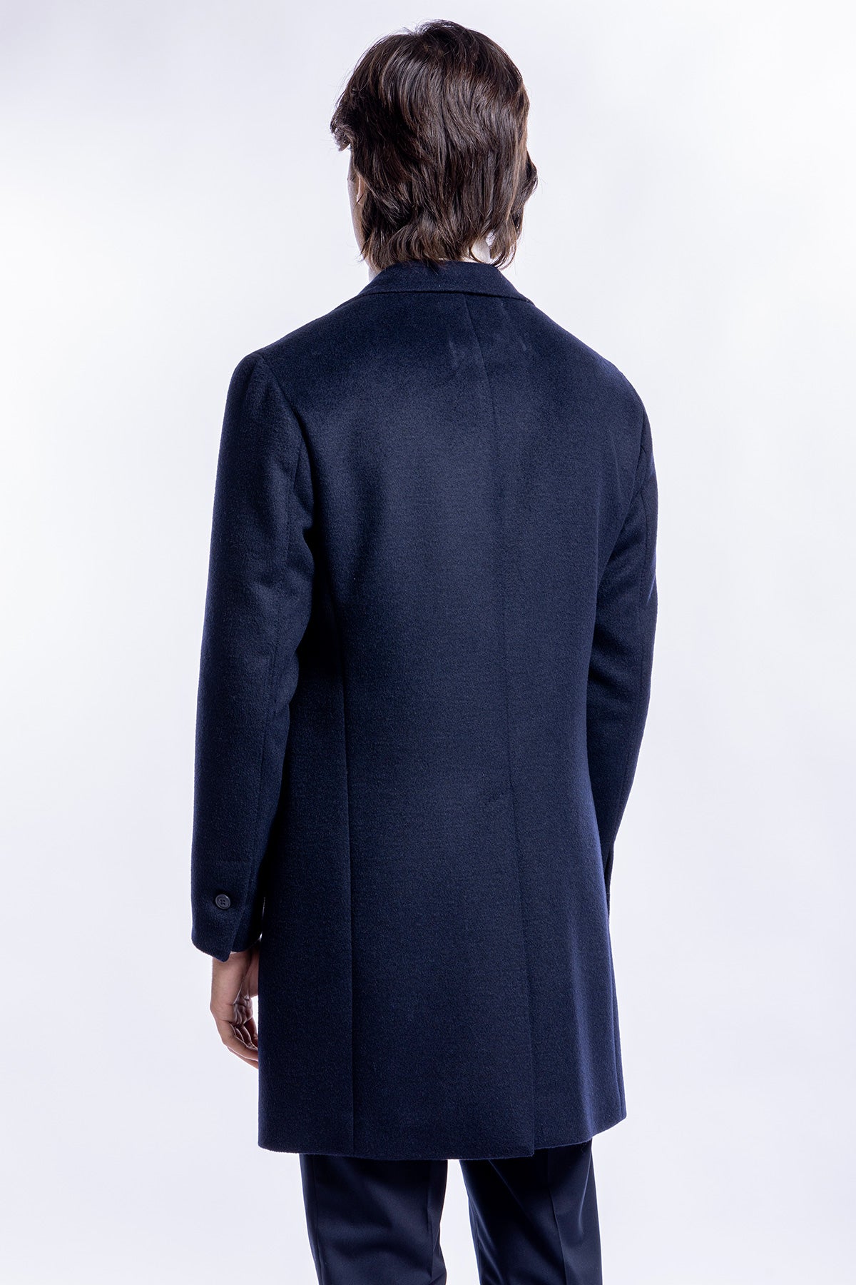 Cappotto uomo monopetto blu notte misto lana rever largo 11 cm