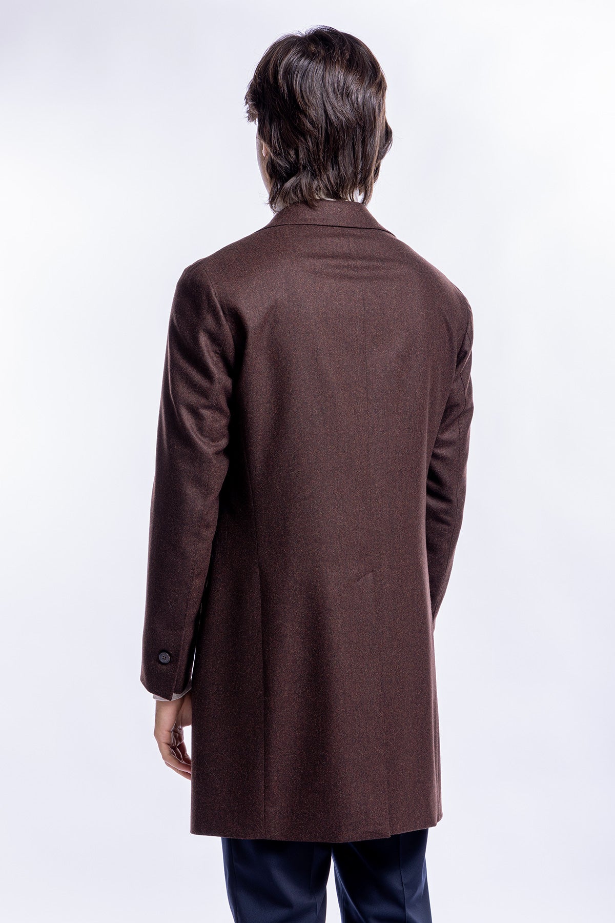 Cappotto uomo monopetto marrone in pura lana al 100% Vitale Barberis Canonico rever largo 11cm