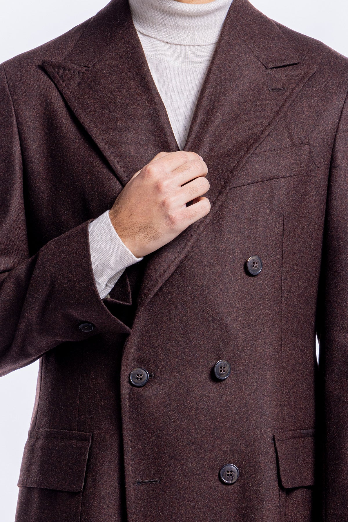 Cappotto uomo Doppiopetto marrone in pura lana al 100% Vitale Barberis Canonico rever largo 13cm