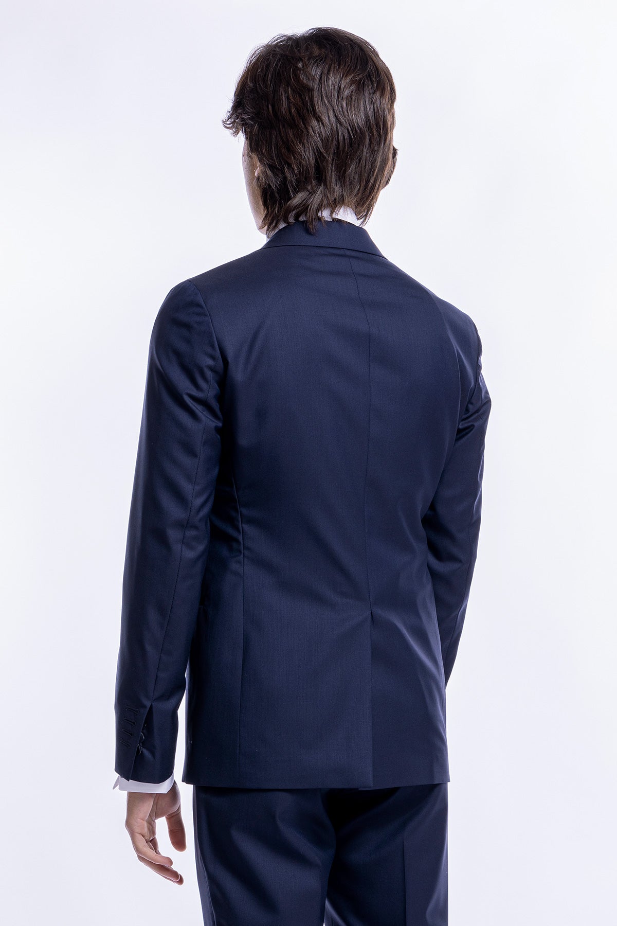 Giacca smoking monopetto blu notte da uomo in fresco lana super 160's Vitale Barberis Canonico con rever a Lancia largo in raso