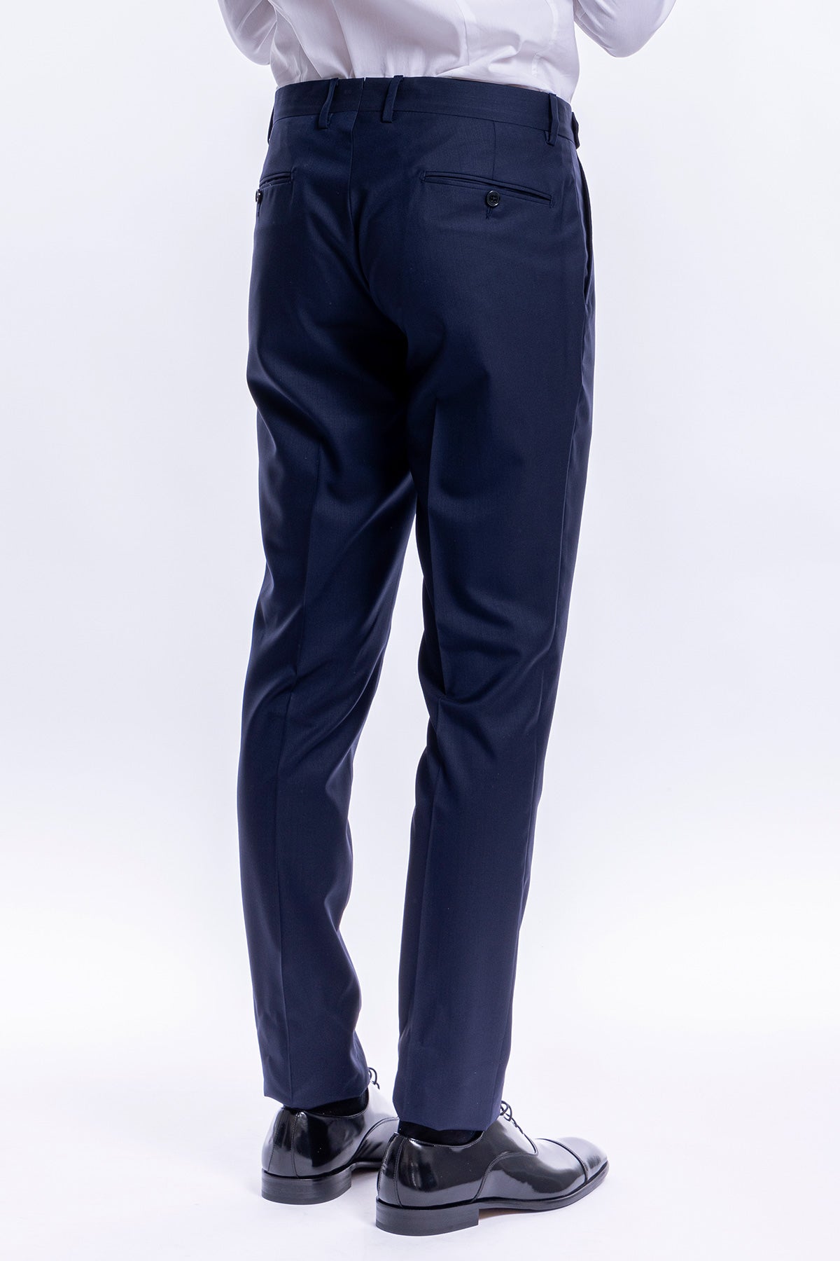 Abito smoking monopetto blu notte da uomo in fresco lana super 160's Vitale Barberis Canonico con rever a Lancia largo in raso