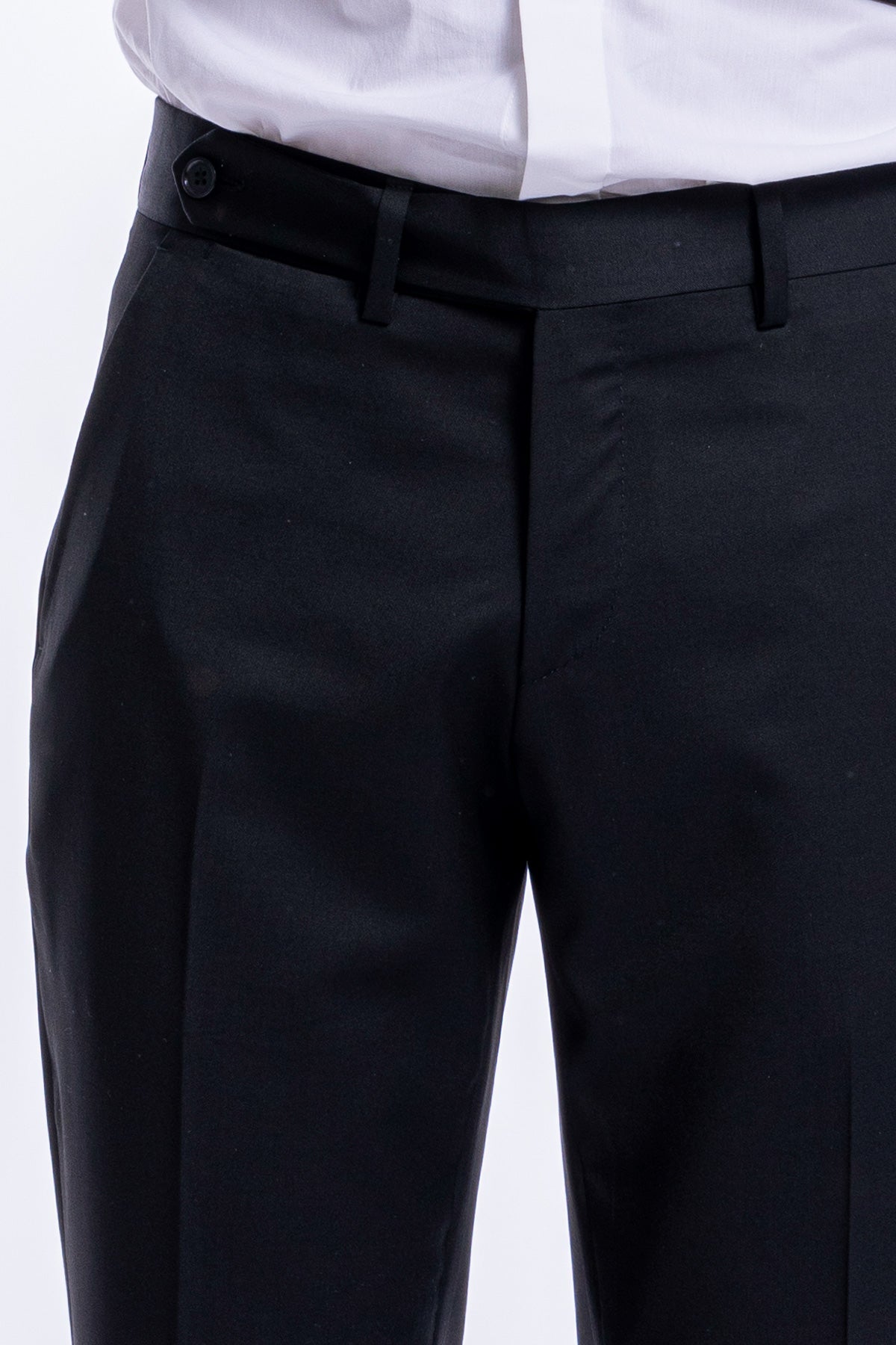 Abito smoking doppiopetto nero da uomo in fresco lana super 130's Vitale Barberis Canonico con rever a Lancia largo in raso