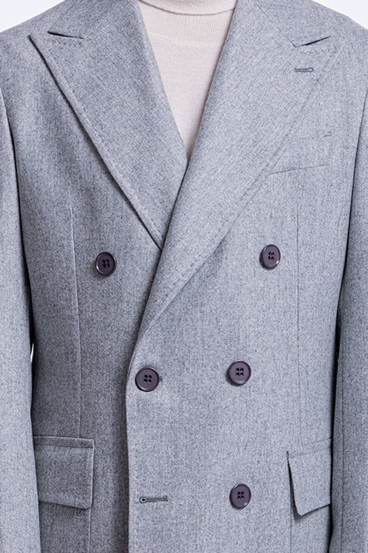 Cappotto uomo doppiopetto grigio chiaro in pura lana al 100% Vitale Barberis Canonico rever largo 13cm