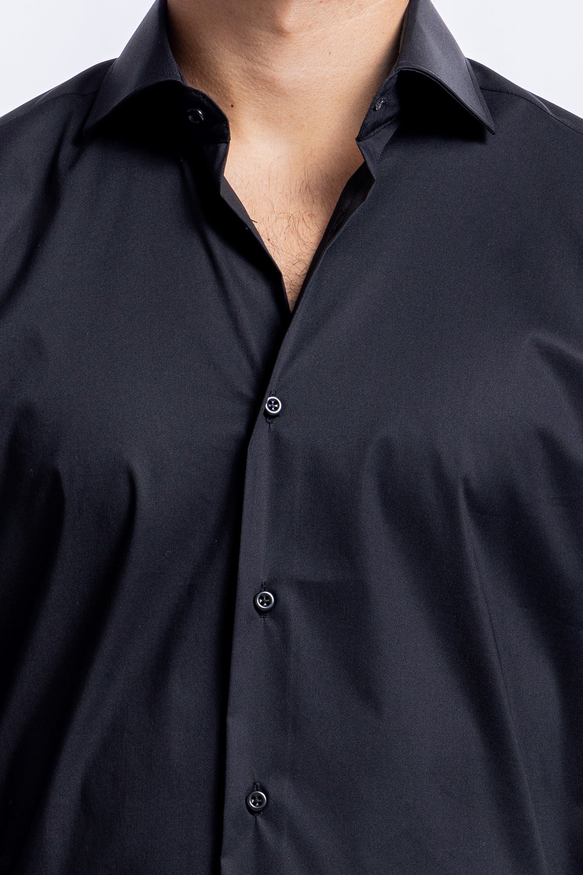 Camicia Uomo nera slim fit in cotone Elastico Collo semi francese tinta unita sartoriale