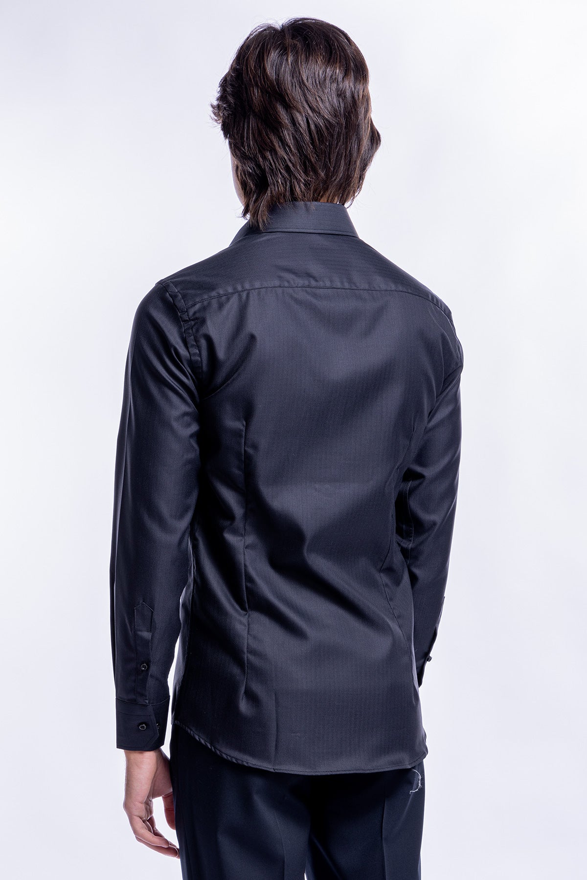 Camicia Uomo nera spigata slim fit in cotone 100% Collo semi francese tinta unita sartoriale