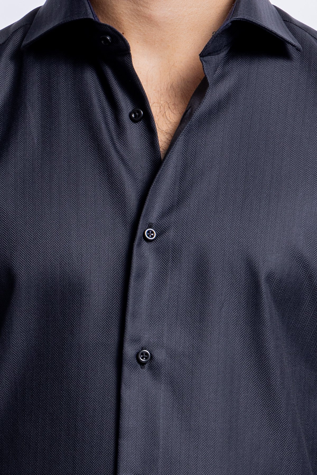 Camicia Uomo nera spigata slim fit in cotone 100% Collo semi francese tinta unita sartoriale