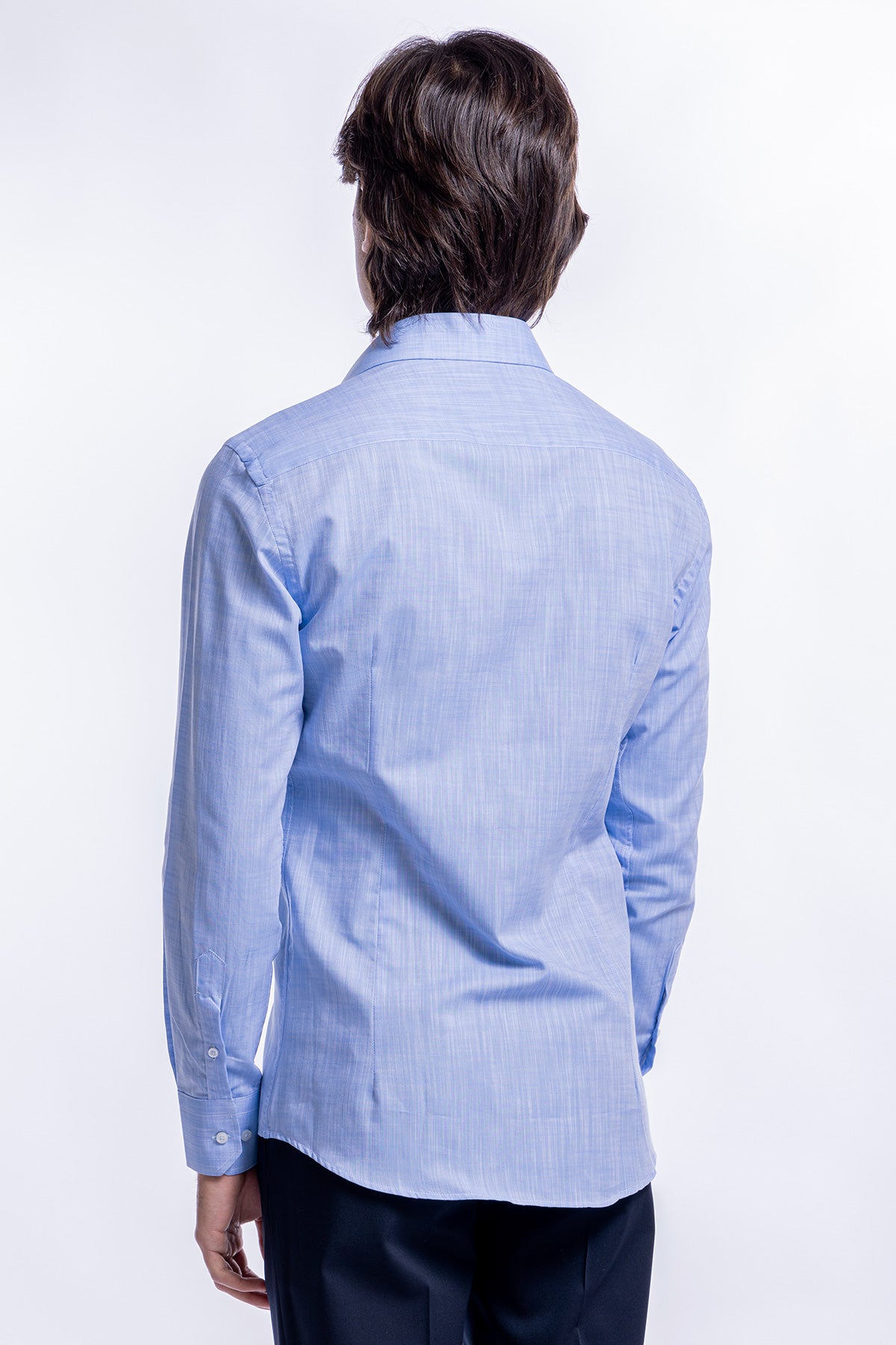Camicia Uomo celeste melange slim Fit 100% cotone collo semi francese mileta Tessuti